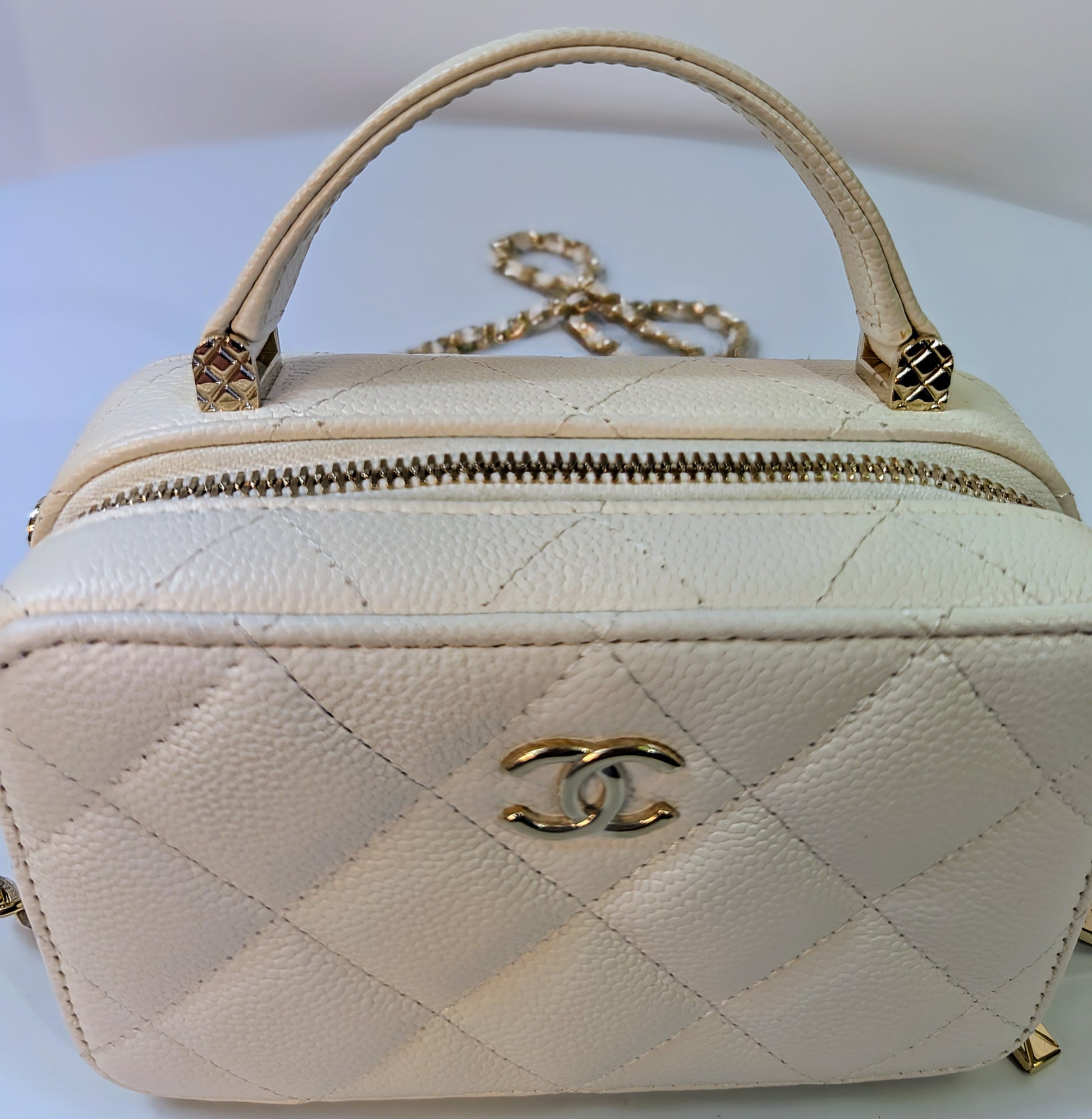 Chanel White Caviar Leather Mini Top Handle Vanity Case
