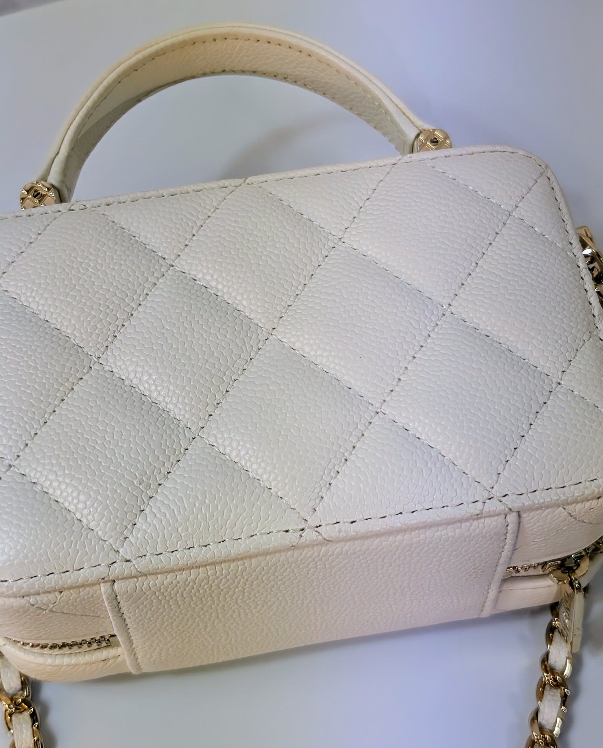 Chanel White Caviar Leather Mini Top Handle Vanity Case