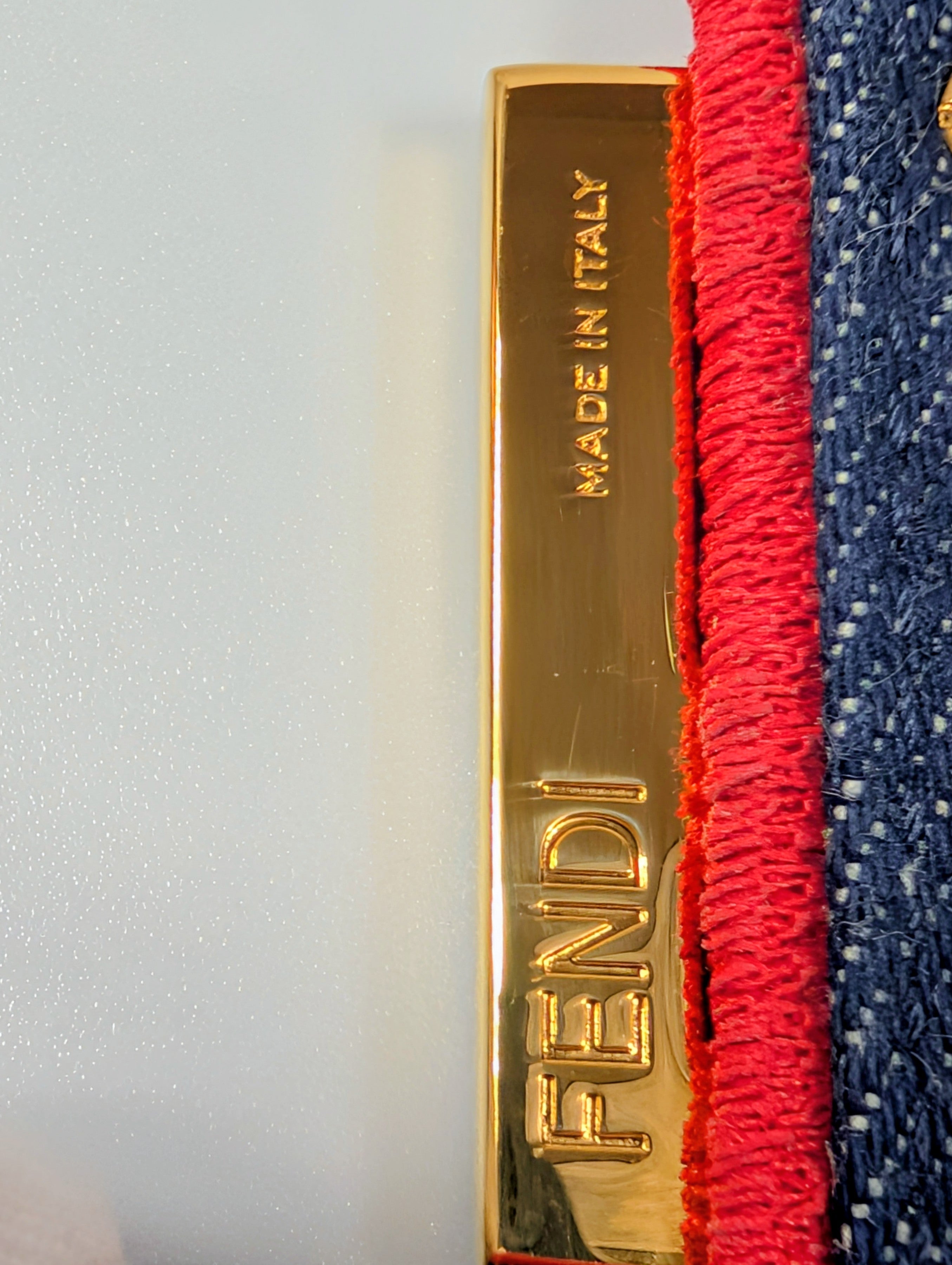 Fendi Blue Denim and Red Trim Baguette Bag with Two Straps