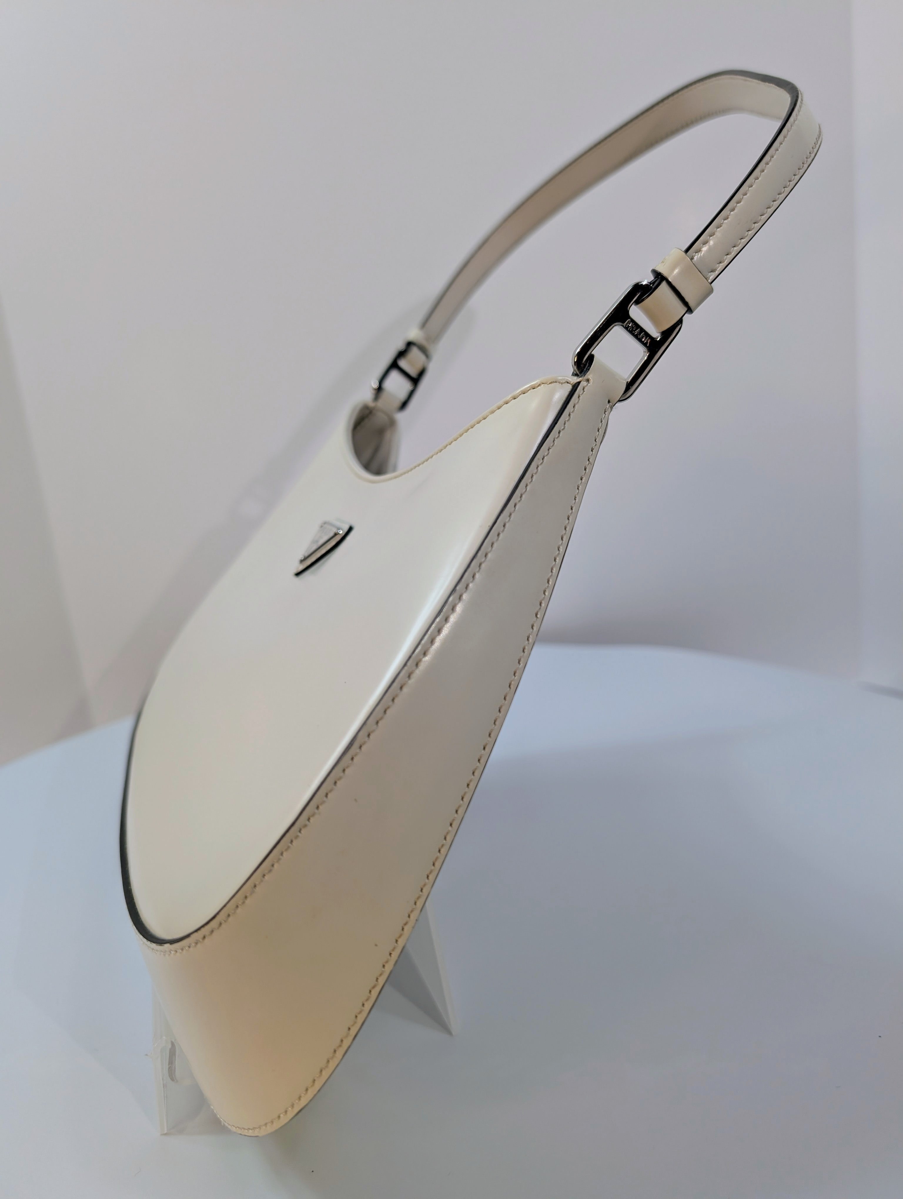 Prada White Brushed Leather Cleo Shoulder Bag