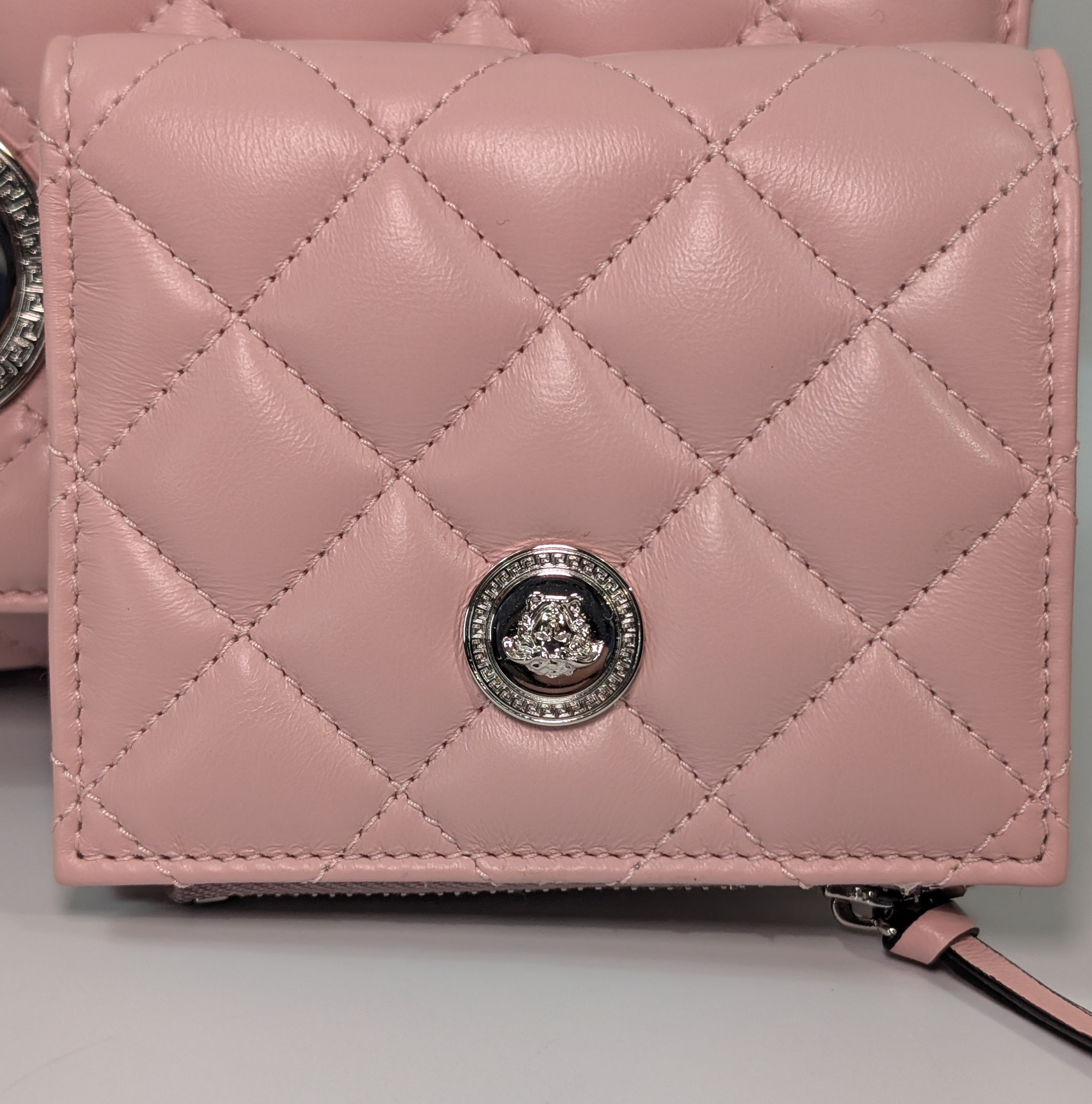 Versace Light Pink Medusa Quilted Lambskin Shoulder Bag and Matching Wallet