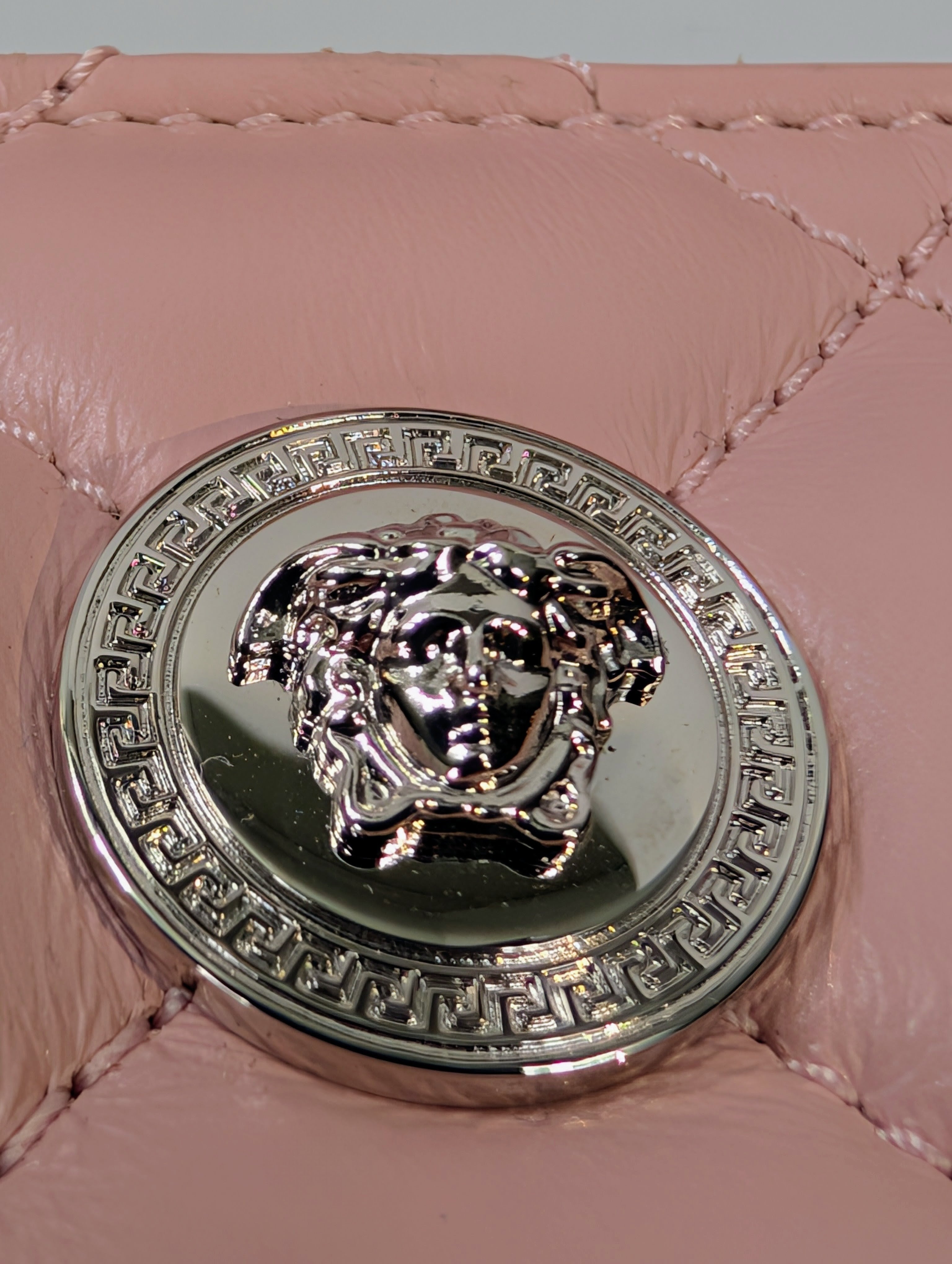 Versace Light Pink Medusa Quilted Lambskin Shoulder Bag and Matching Wallet
