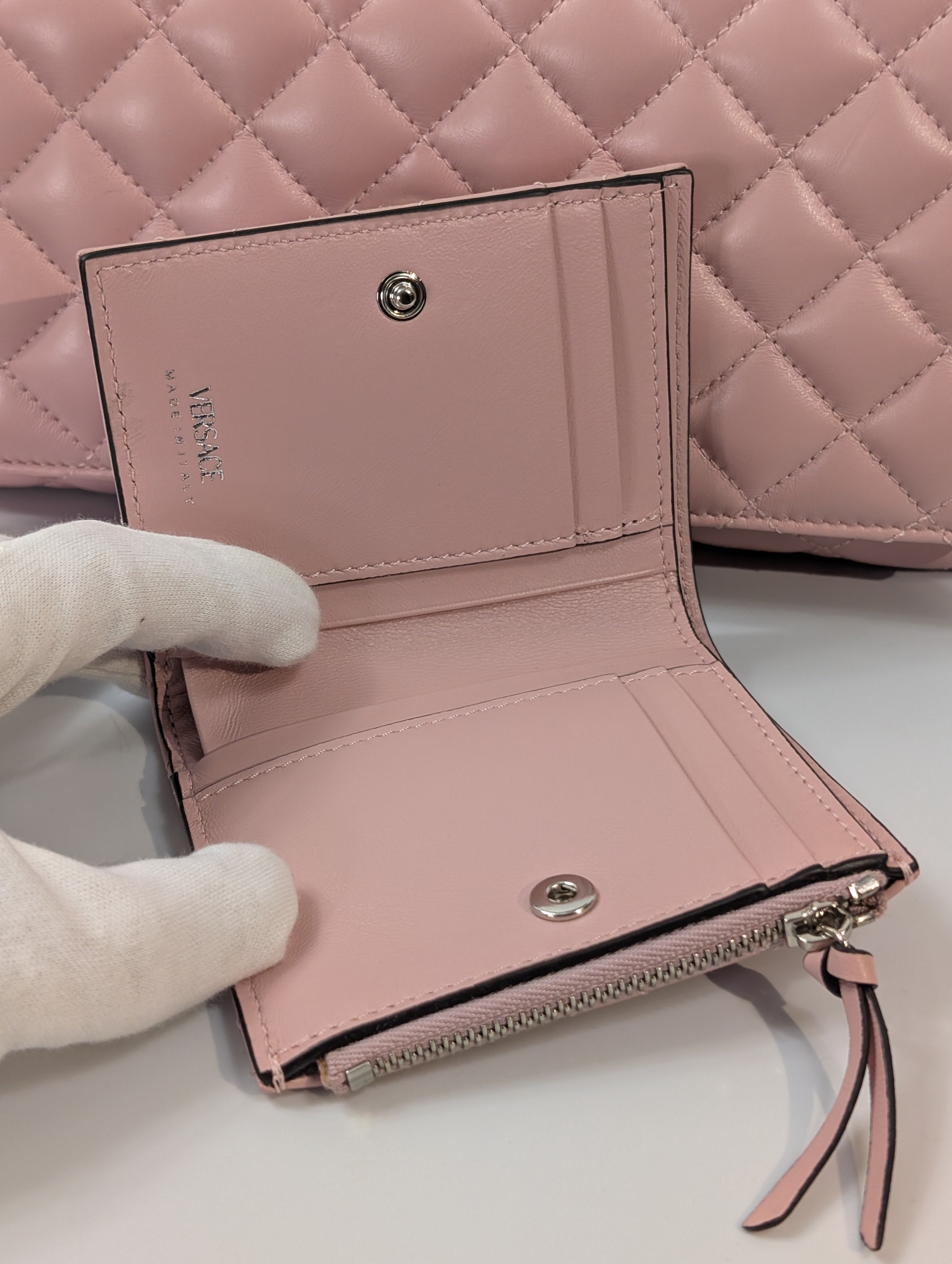 Versace Light Pink Medusa Quilted Lambskin Shoulder Bag and Matching Wallet