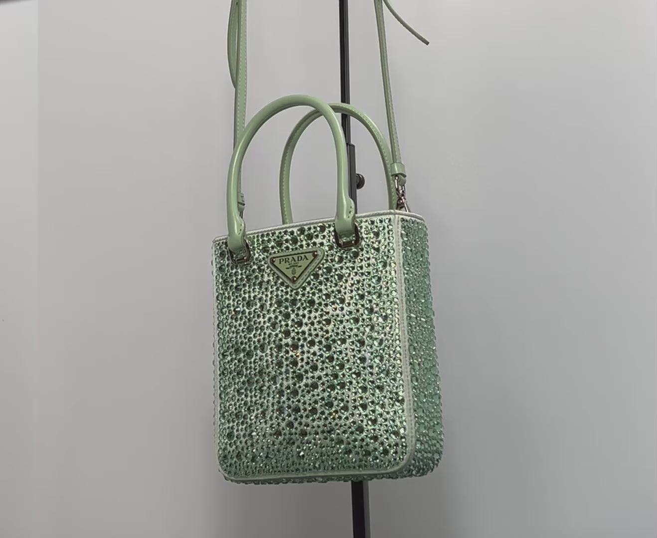 Prada Light Green/Aqua Crystal Embellished Double-Handle Crossbody