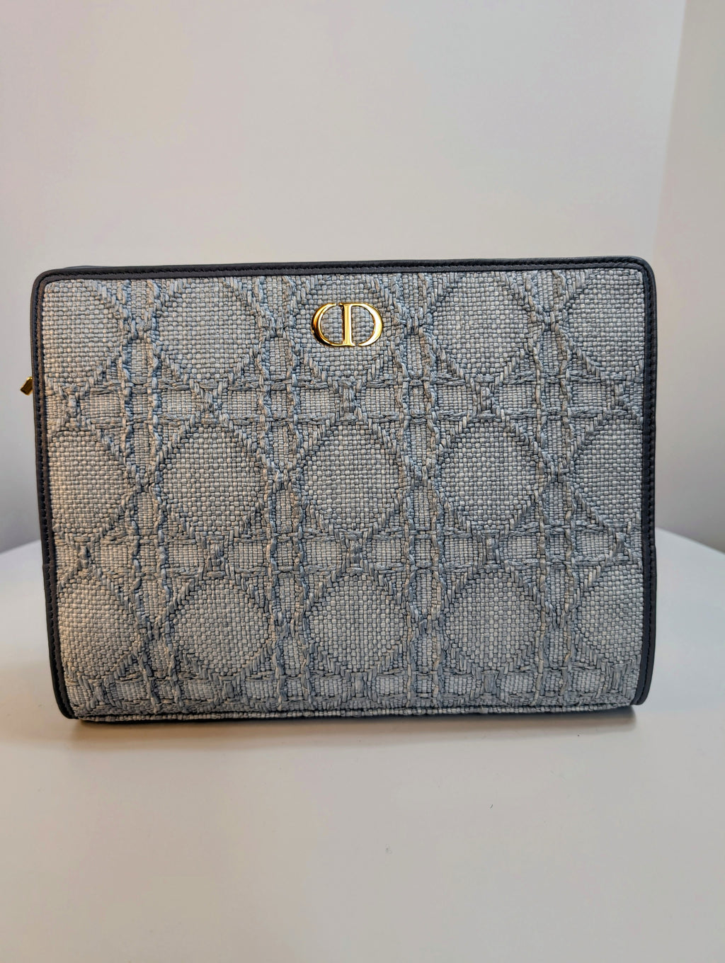 Christian Dior Raffia Cannage Caro Zipped Wristlet