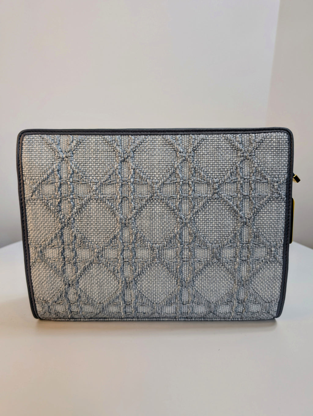Christian Dior Raffia Cannage Caro Zipped Wristlet