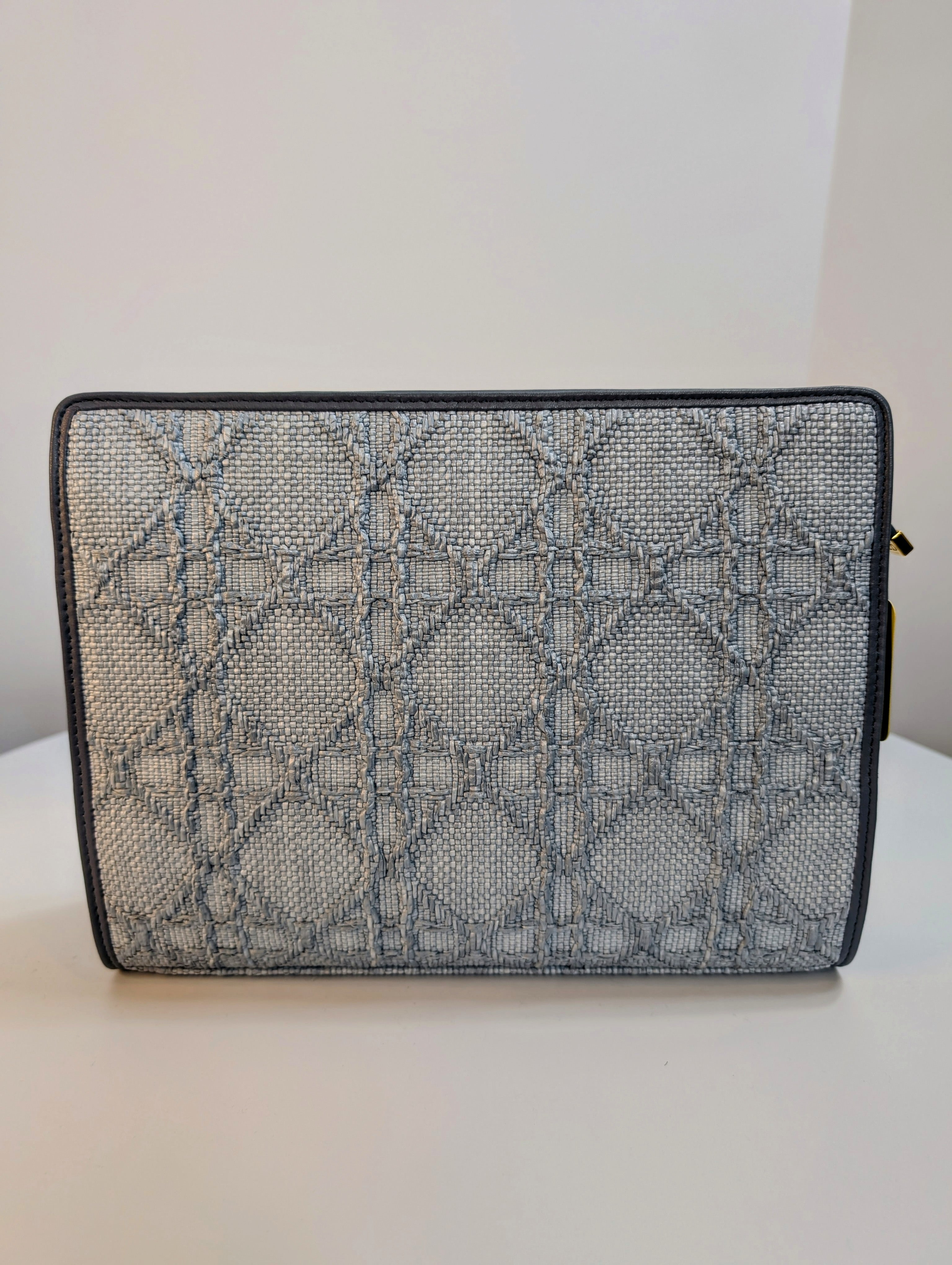 Christian Dior Raffia Cannage Caro Zipped Wristlet
