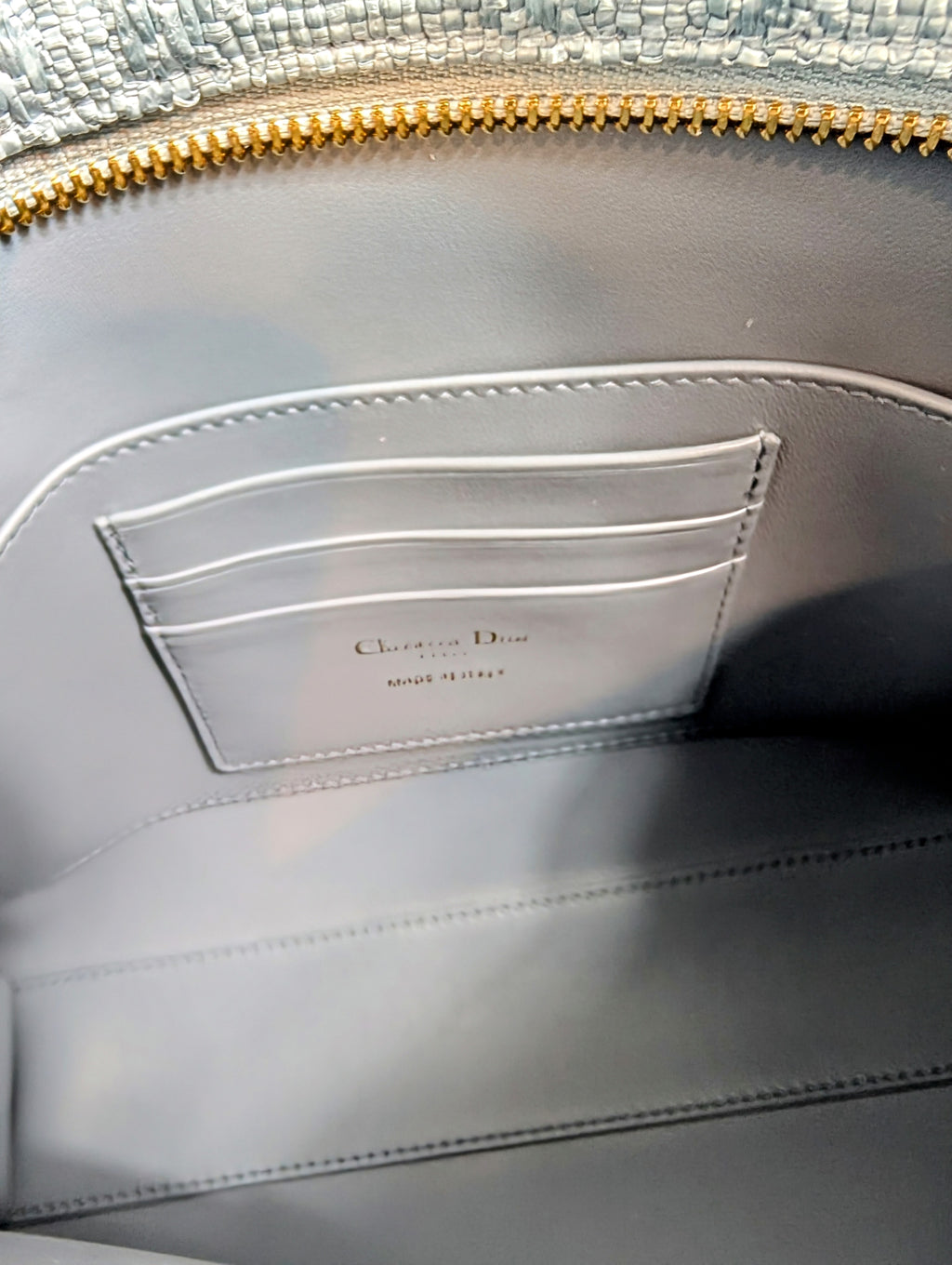 Christian Dior Raffia Cannage Caro Zipped Wristlet
