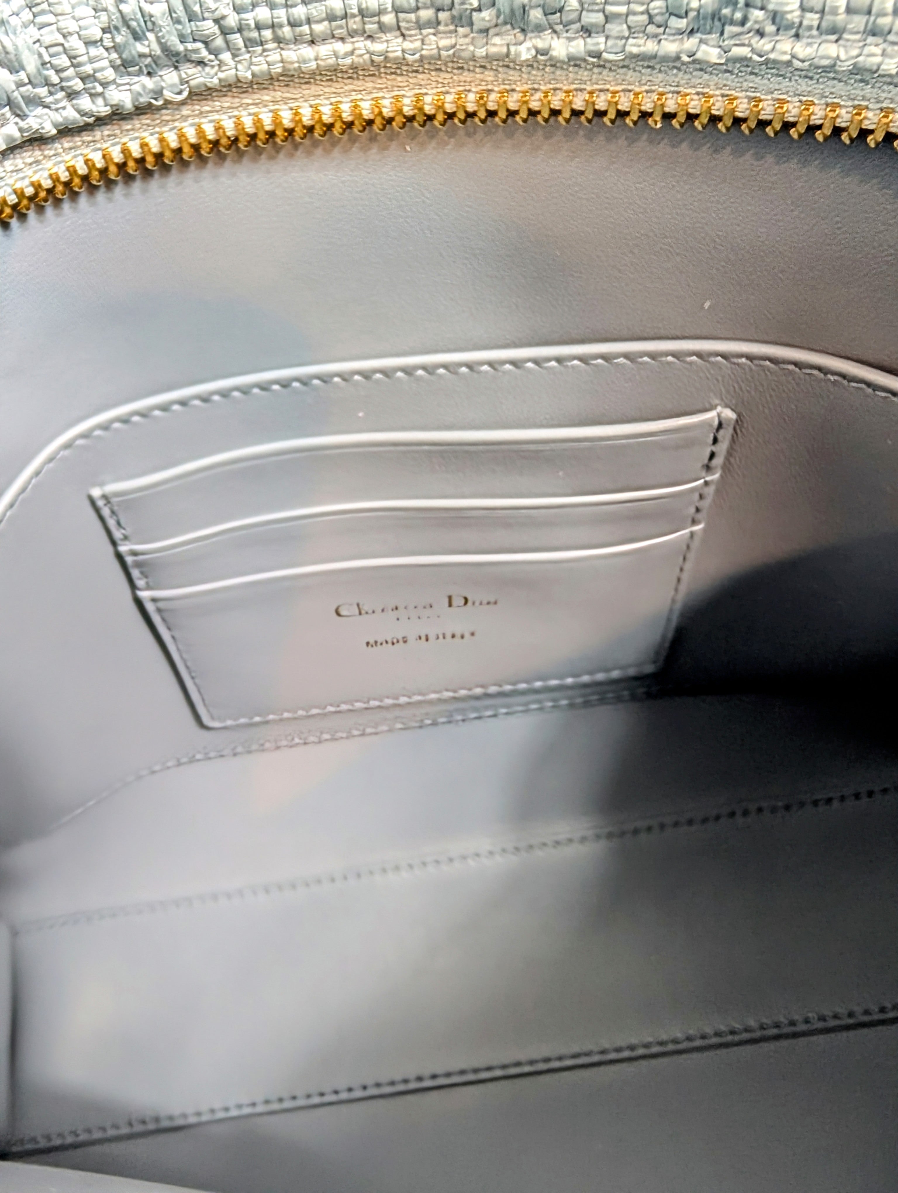 Christian Dior Raffia Cannage Caro Zipped Wristlet