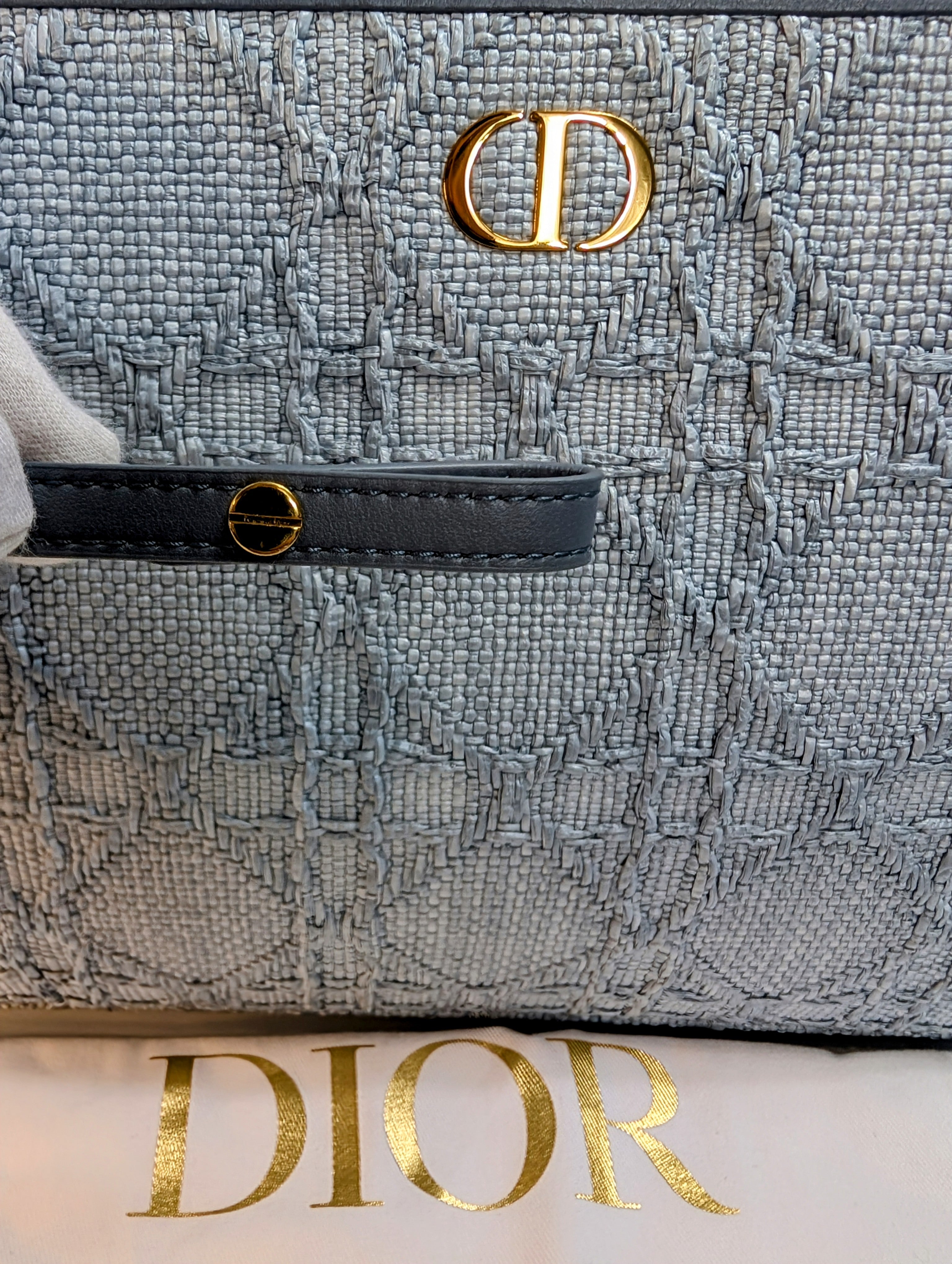 Christian Dior Raffia Cannage Caro Zipped Wristlet