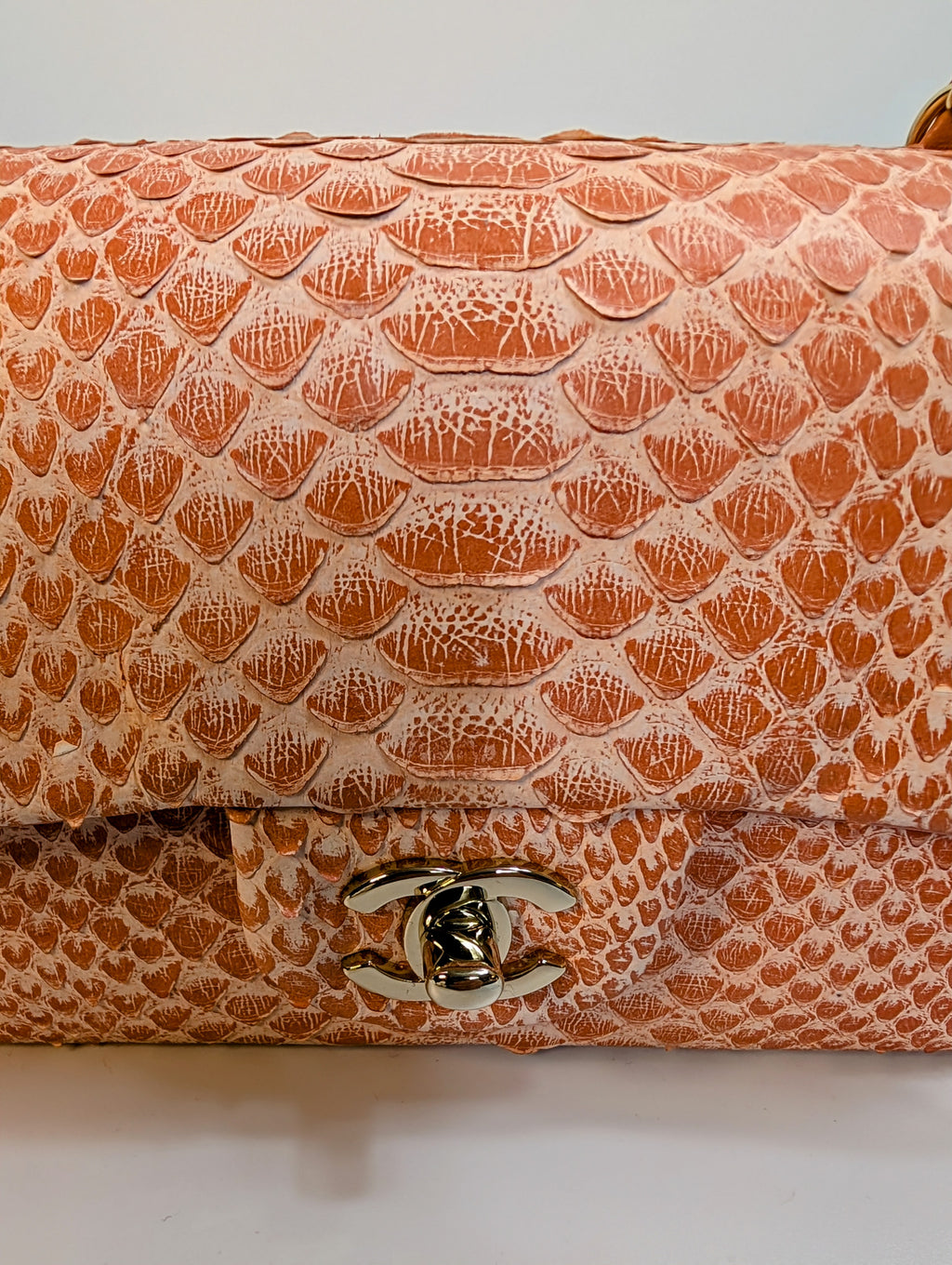 Chanel Rare Salmon Pink Mini Rectangular Classic Flap Bag in Python Leather