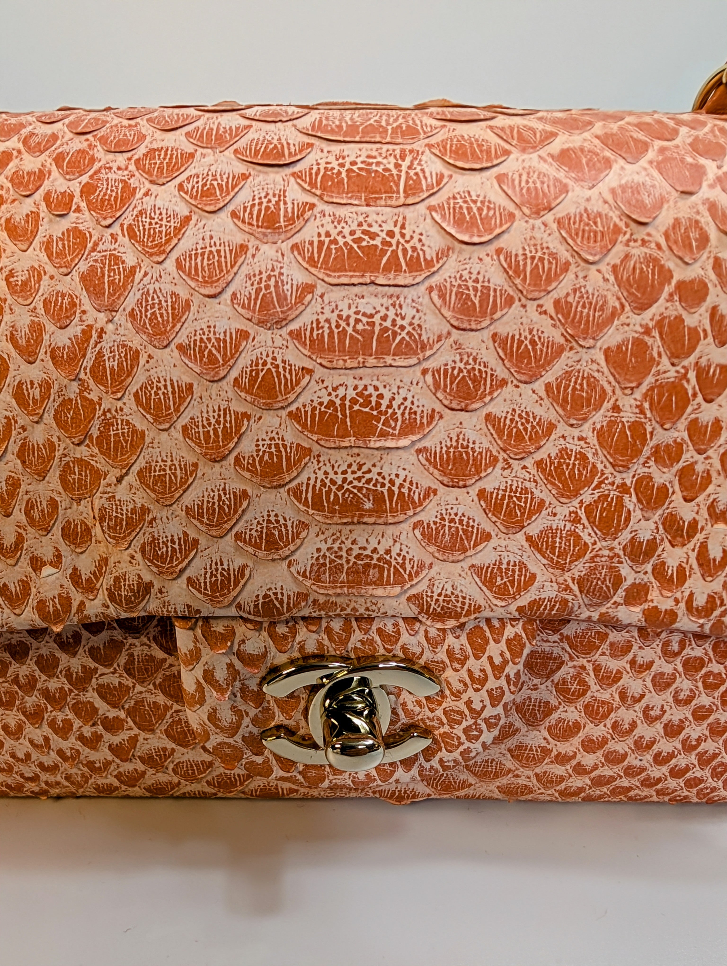 Chanel Rare Salmon Pink Mini Rectangular Classic Flap Bag in Python Leather