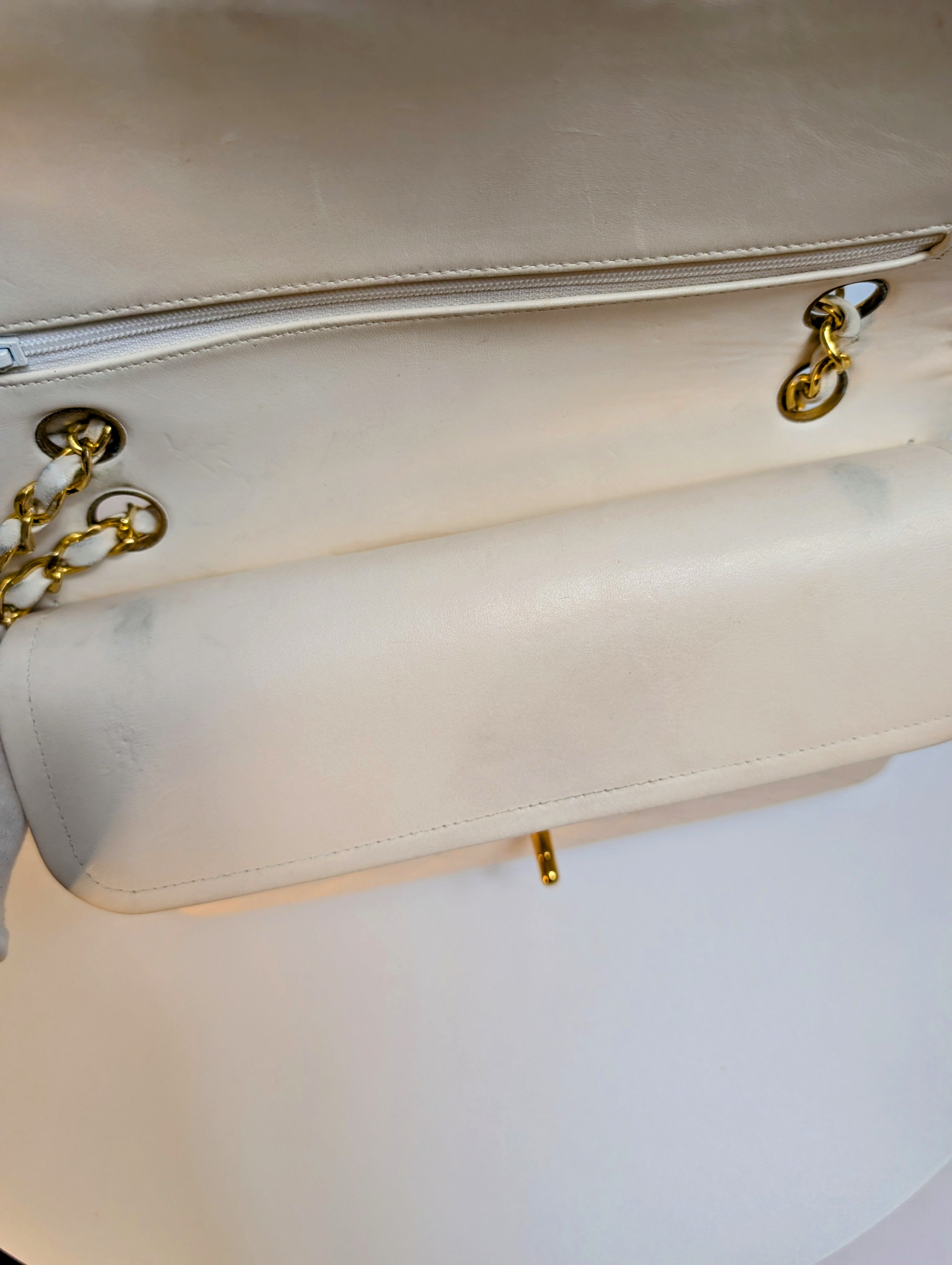 Chanel Rare Vintage White Medium Quilted Lambskin Classic Double Flap Bag with 24k Gold Hardware Series 1 (1989-1991)