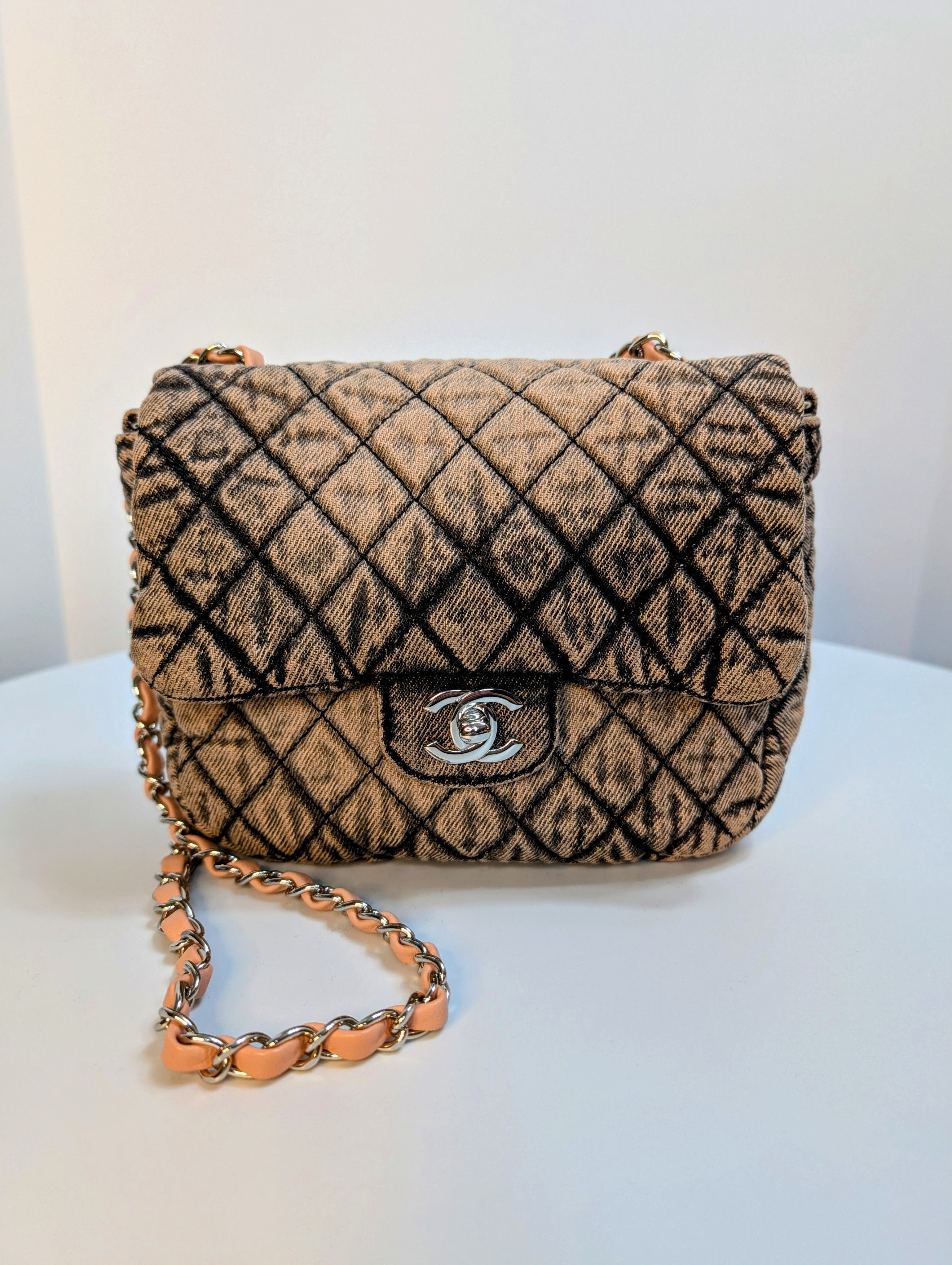 Chanel Peach Acid-Washed Denim Classic Medium Flap Bag