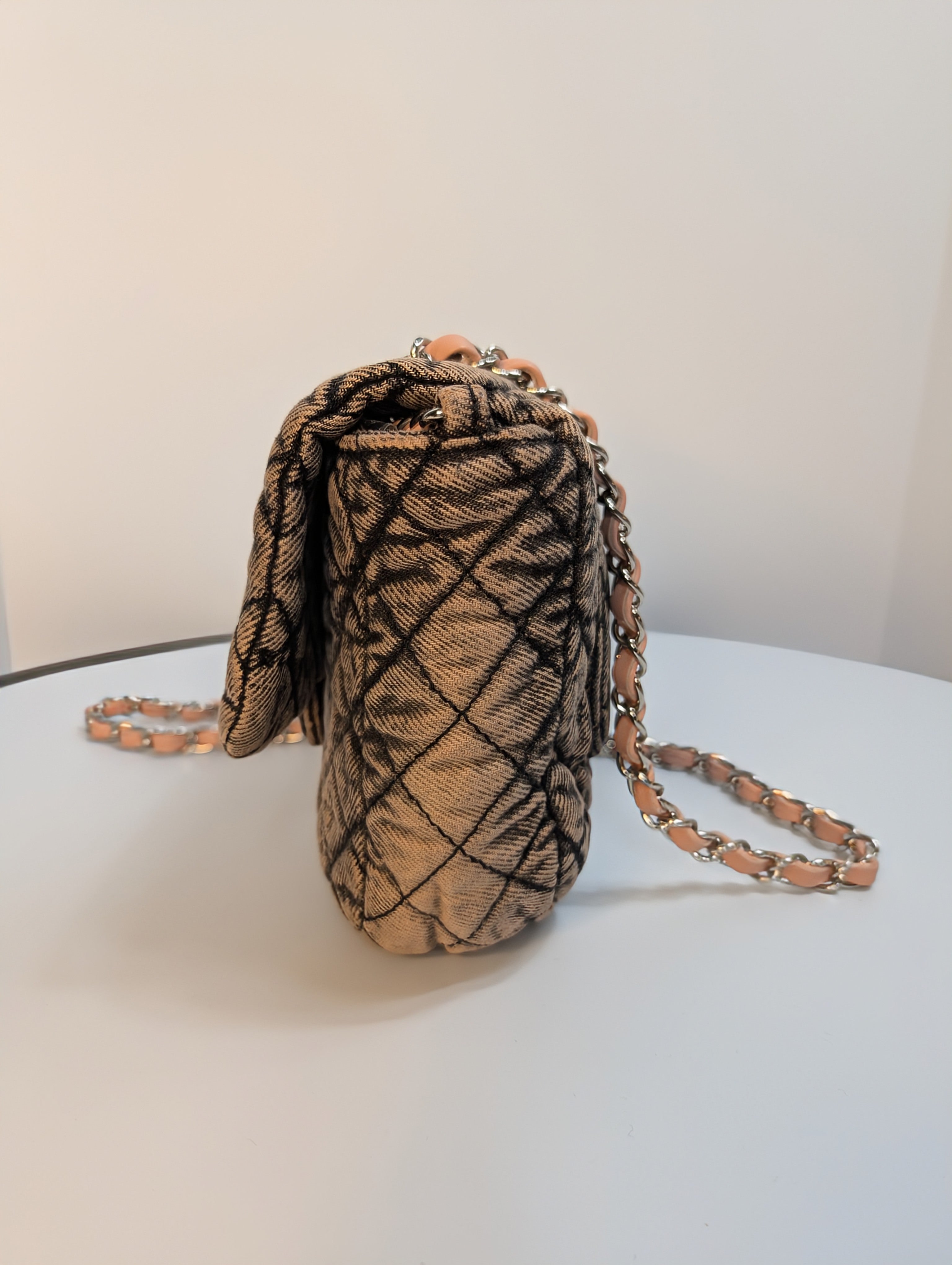 Chanel Peach Acid-Washed Denim Classic Medium Flap Bag