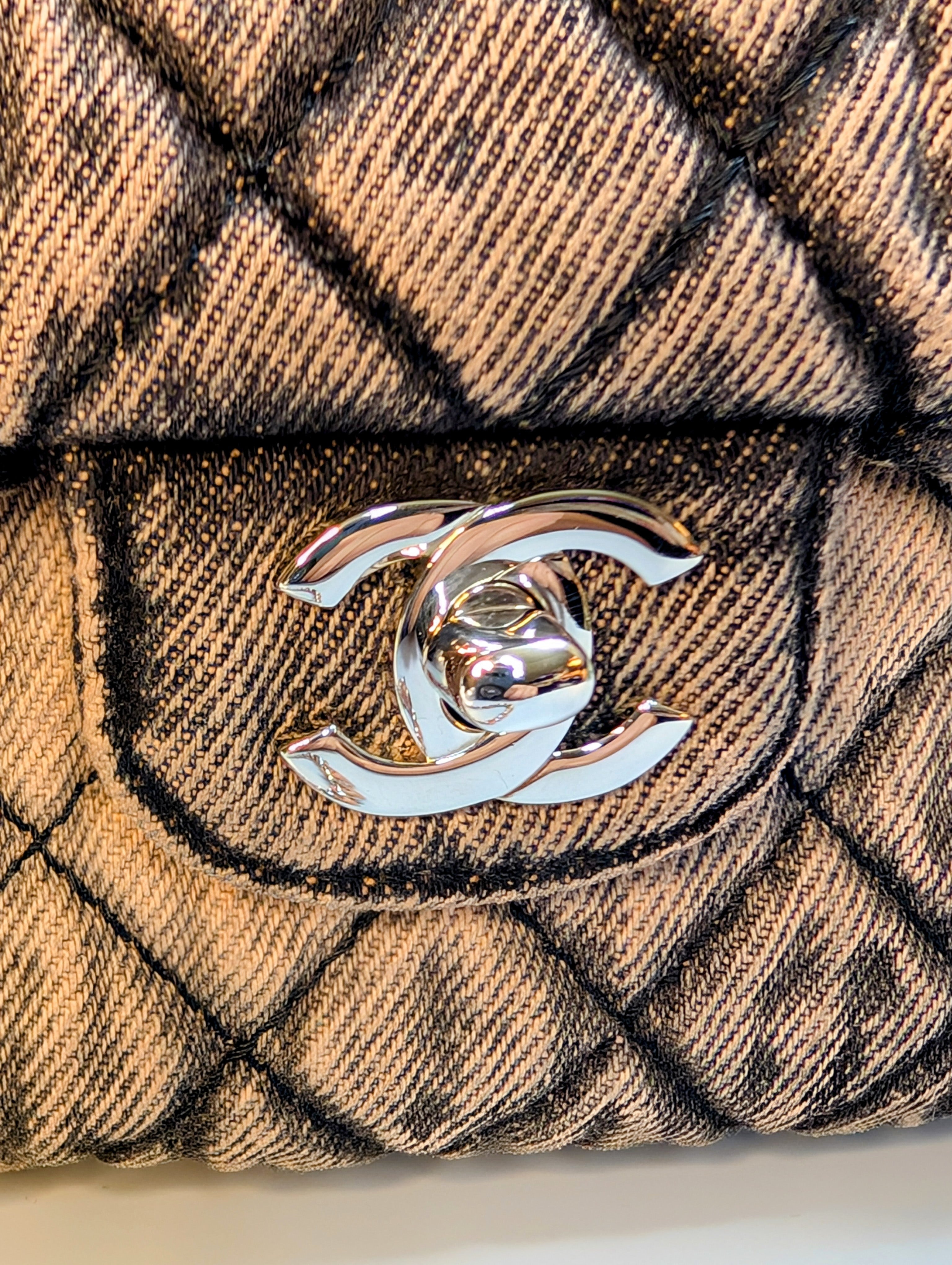 Chanel Peach Acid-Washed Denim Classic Medium Flap Bag
