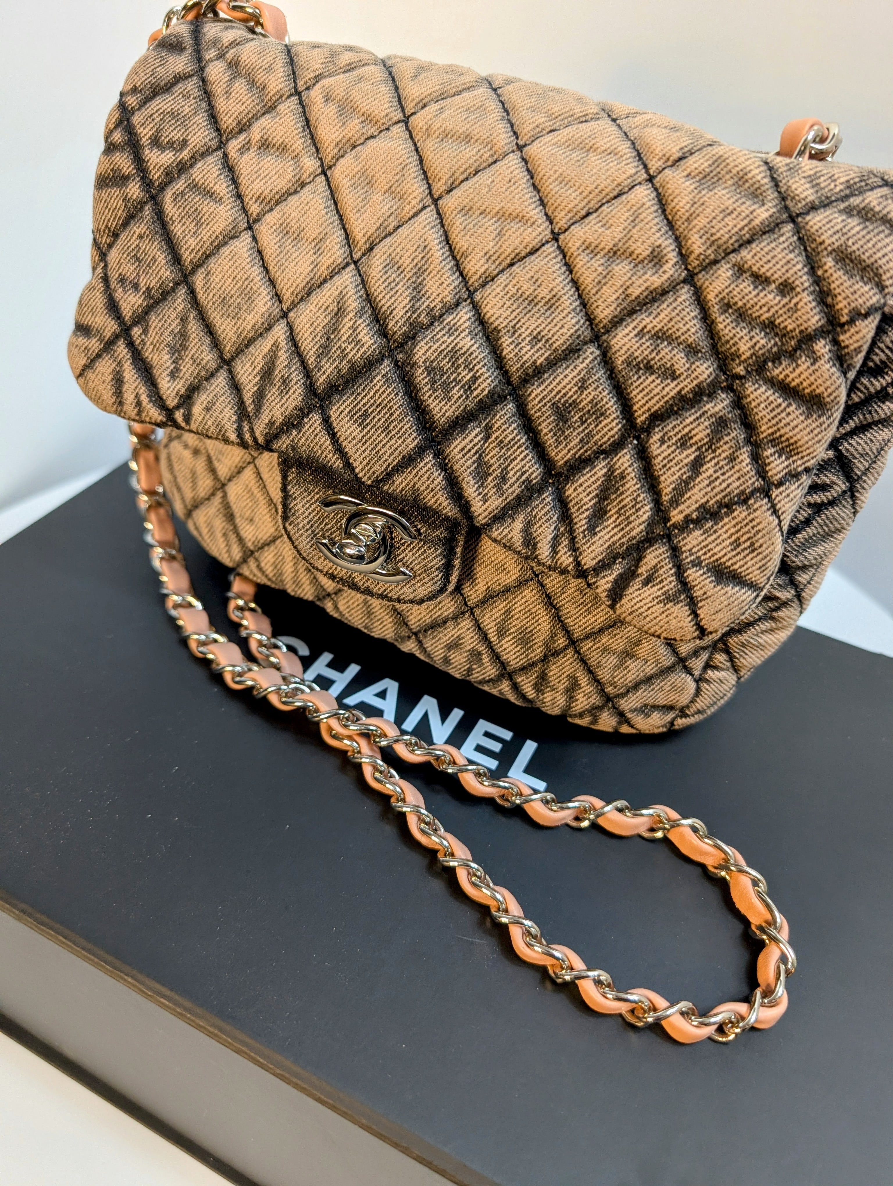 Chanel Peach Acid-Washed Denim Classic Medium Flap Bag