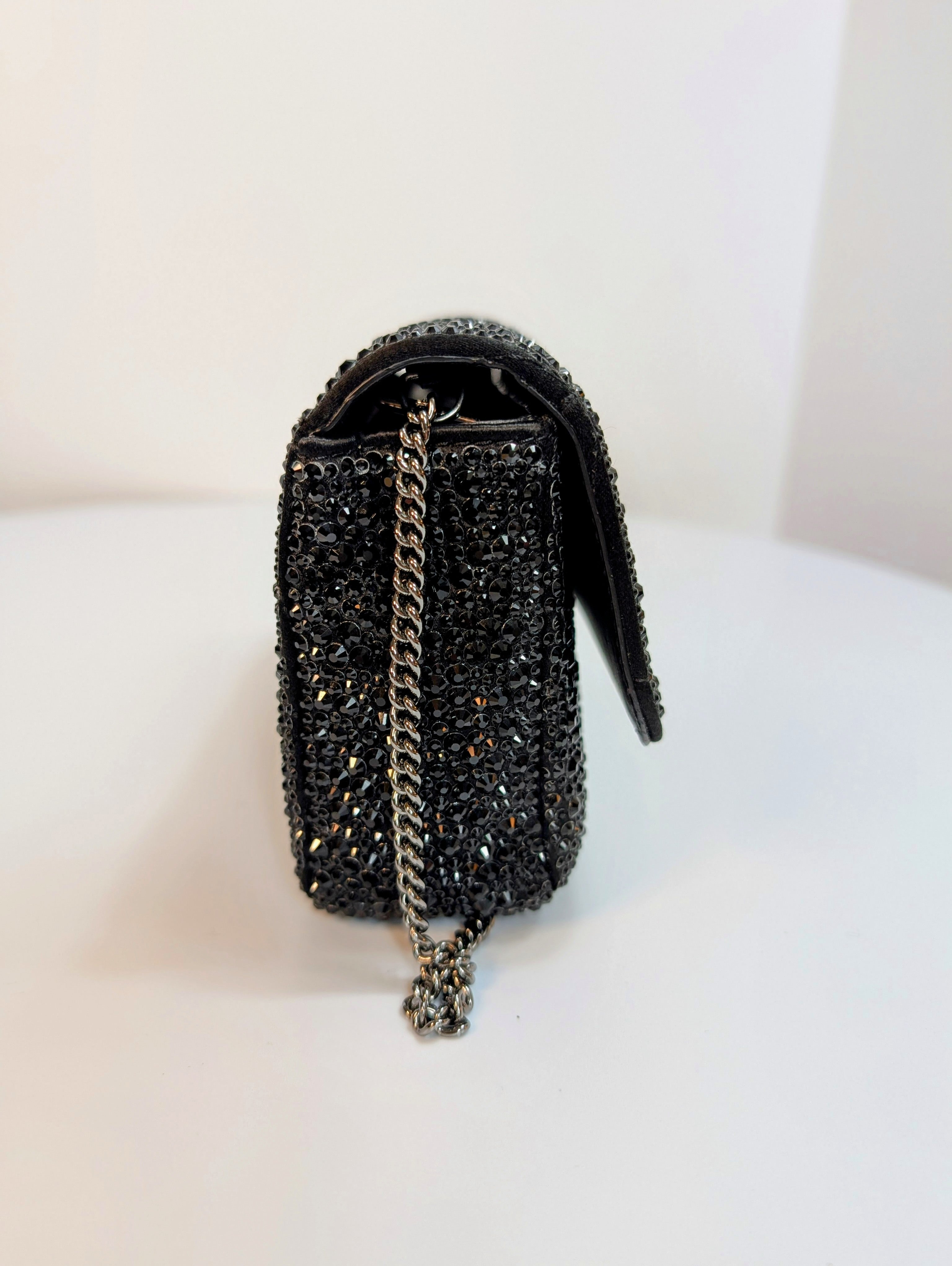 Versace Virtus Crystal-Embellished Wallet on Chain in Black