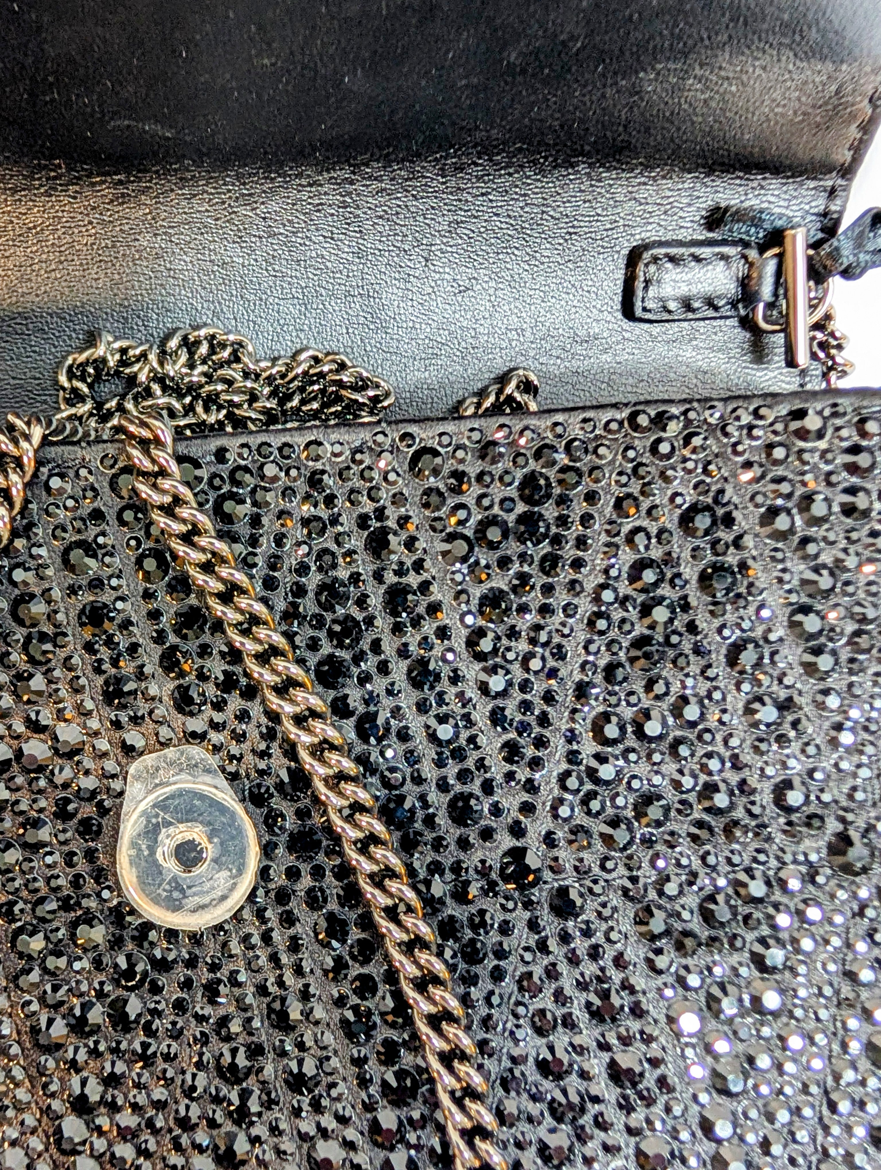 Versace Virtus Crystal-Embellished Wallet on Chain in Black