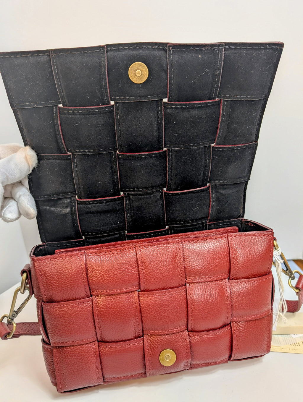 Violeta Castellani Milano Red Woven Leather Shoulder Bag