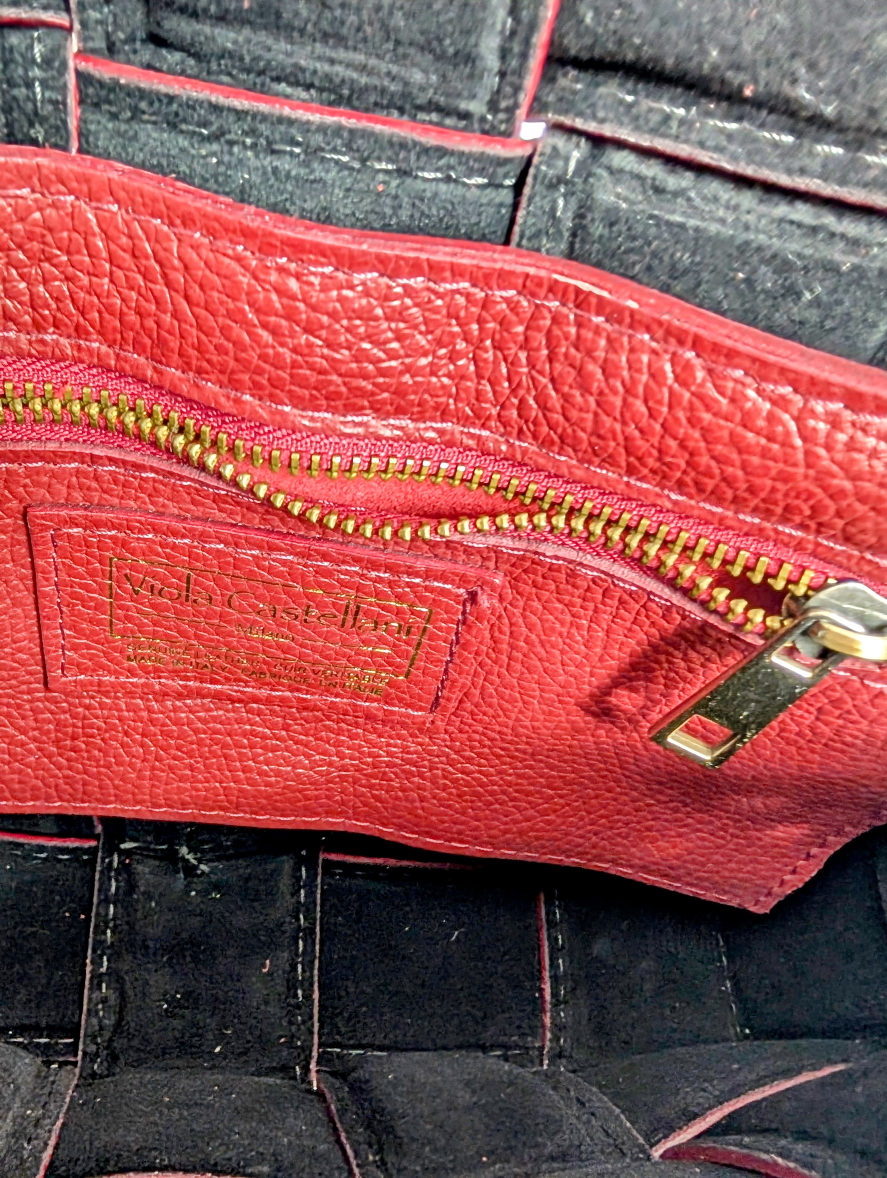 Violeta Castellani Milano Red Woven Leather Shoulder Bag