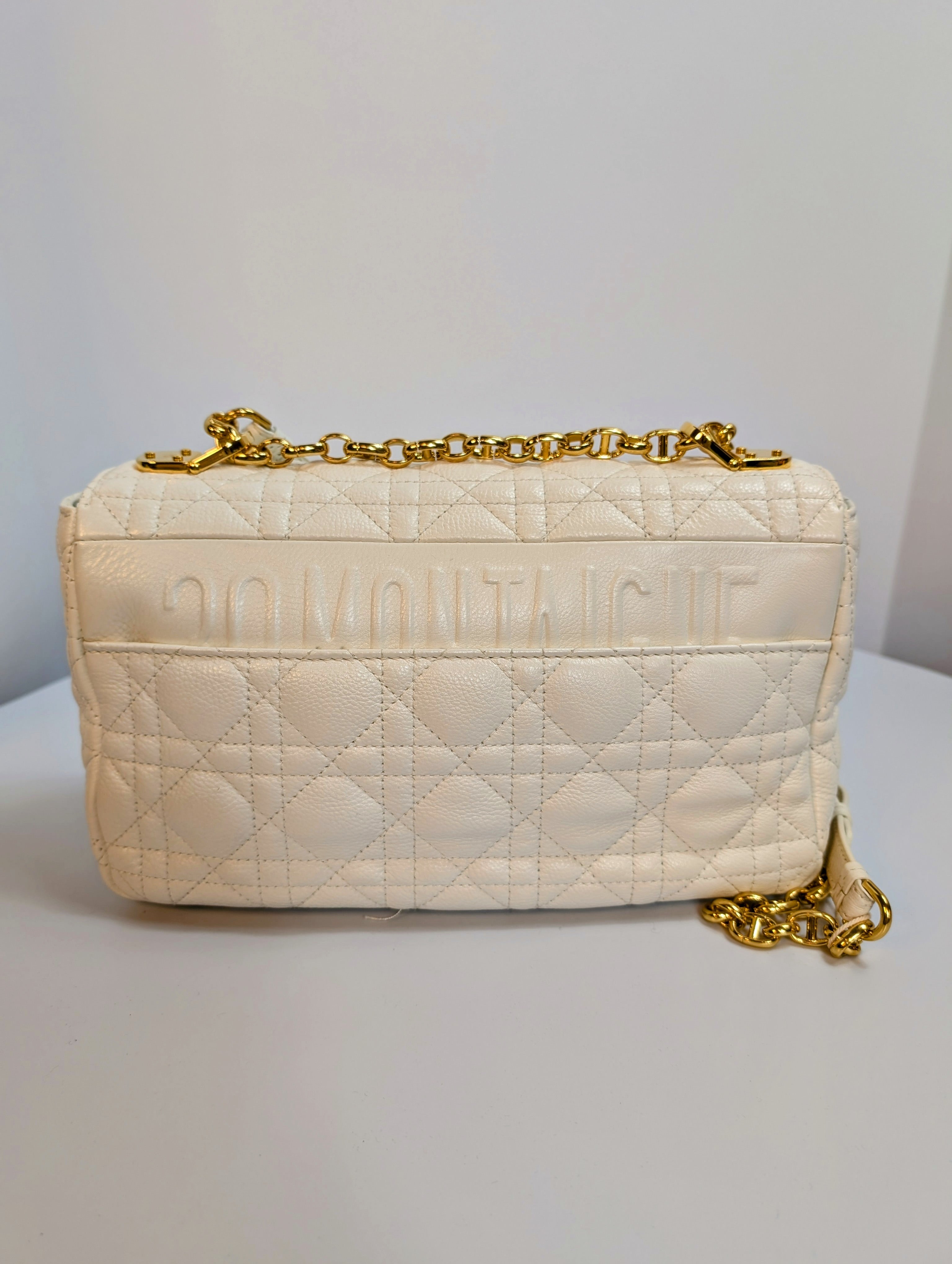 Christian Dior Cream Caro Bag Cannage Quilt Calfskin Medium