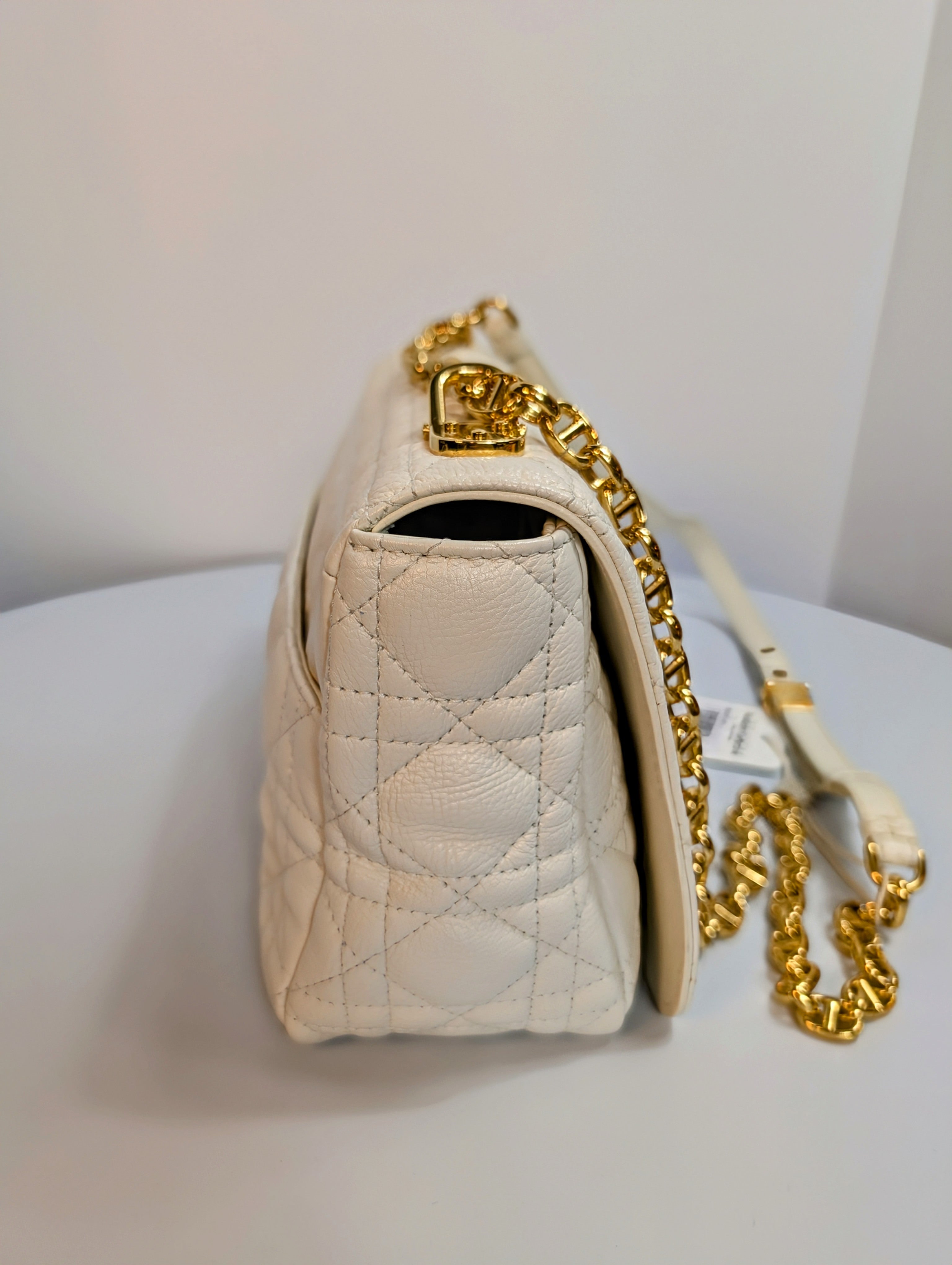 Christian Dior Cream Caro Bag Cannage Quilt Calfskin Medium