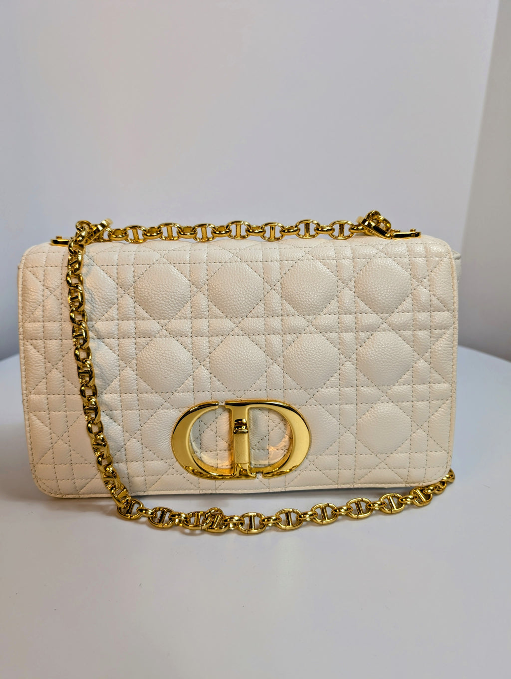 Christian Dior Cream Caro Bag Cannage Quilt Calfskin Medium