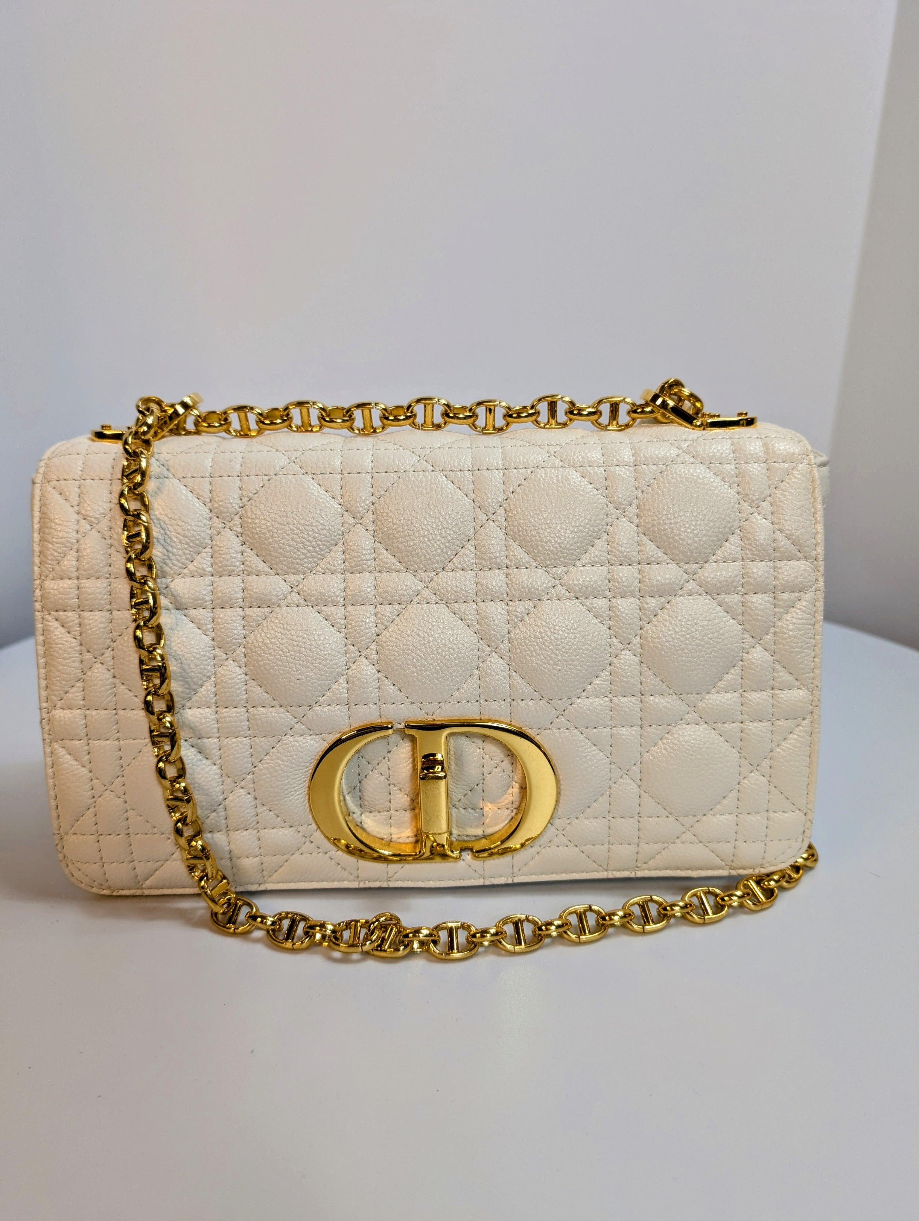 Christian Dior Cream Caro Bag Cannage Quilt Calfskin Medium