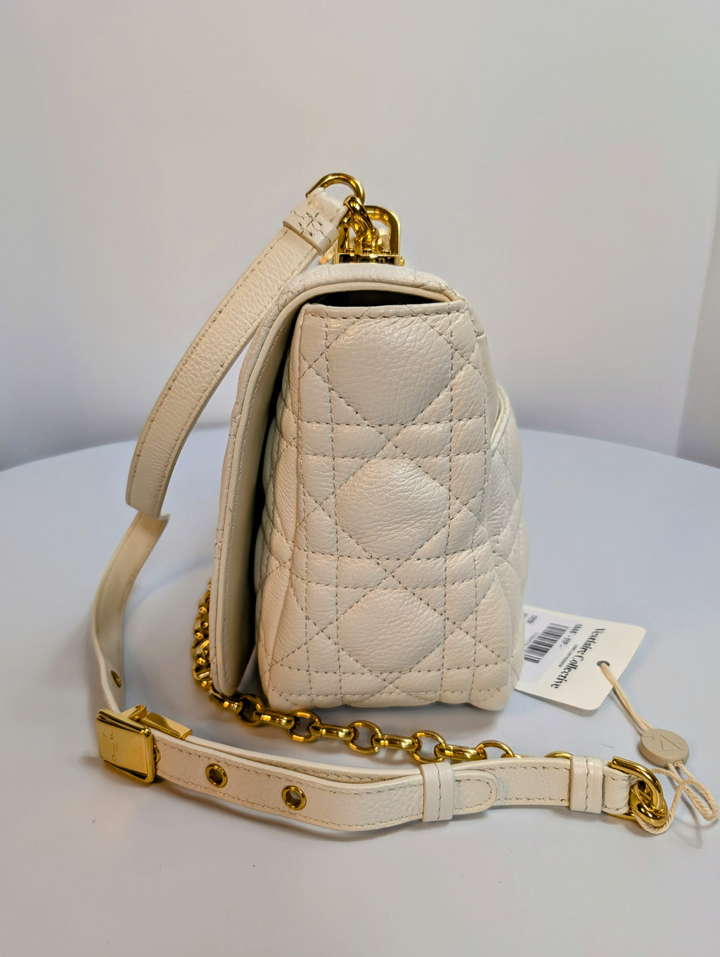 Christian Dior Cream Caro Bag Cannage Quilt Calfskin Medium