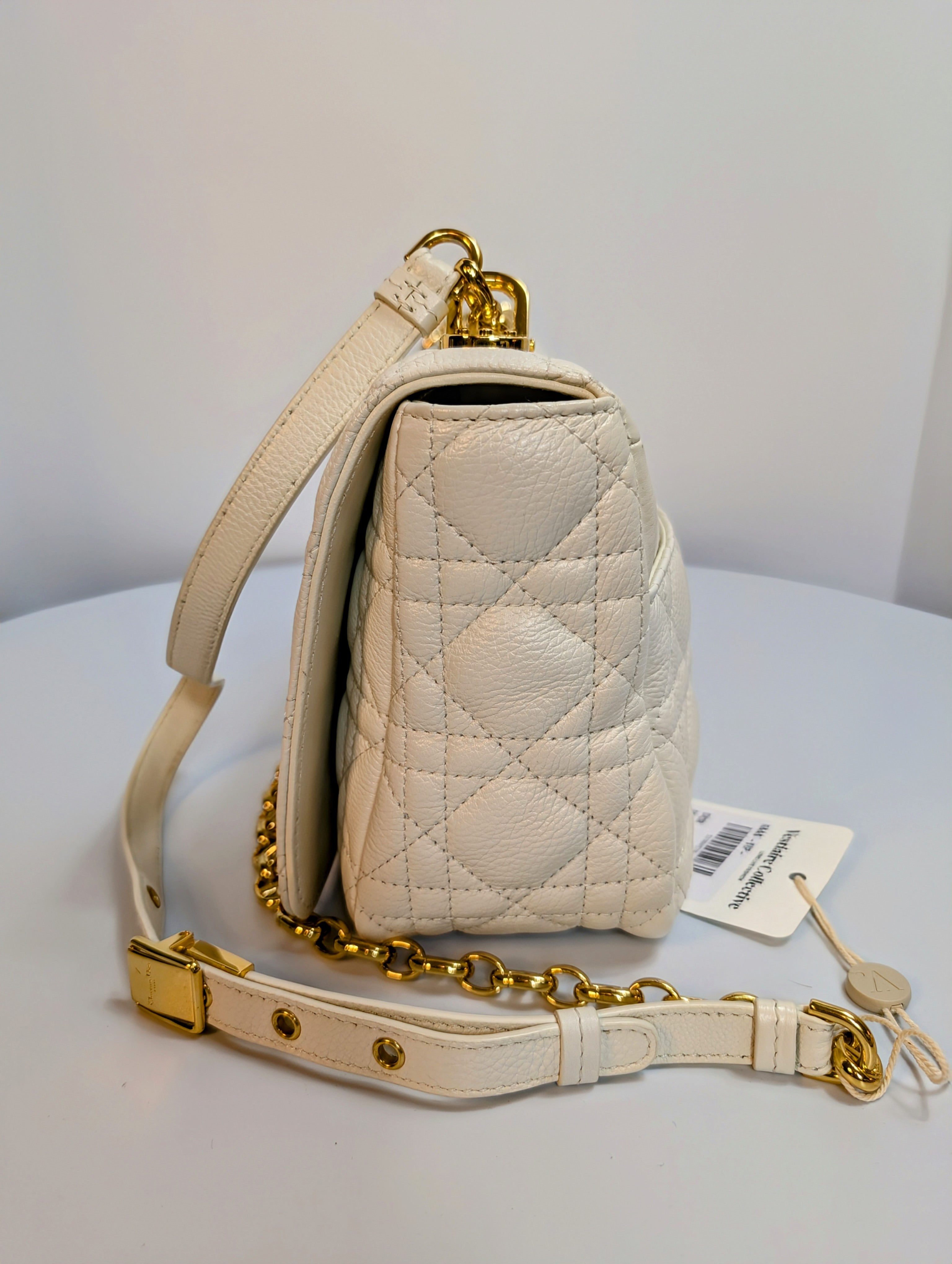 Christian Dior Cream Caro Bag Cannage Quilt Calfskin Medium