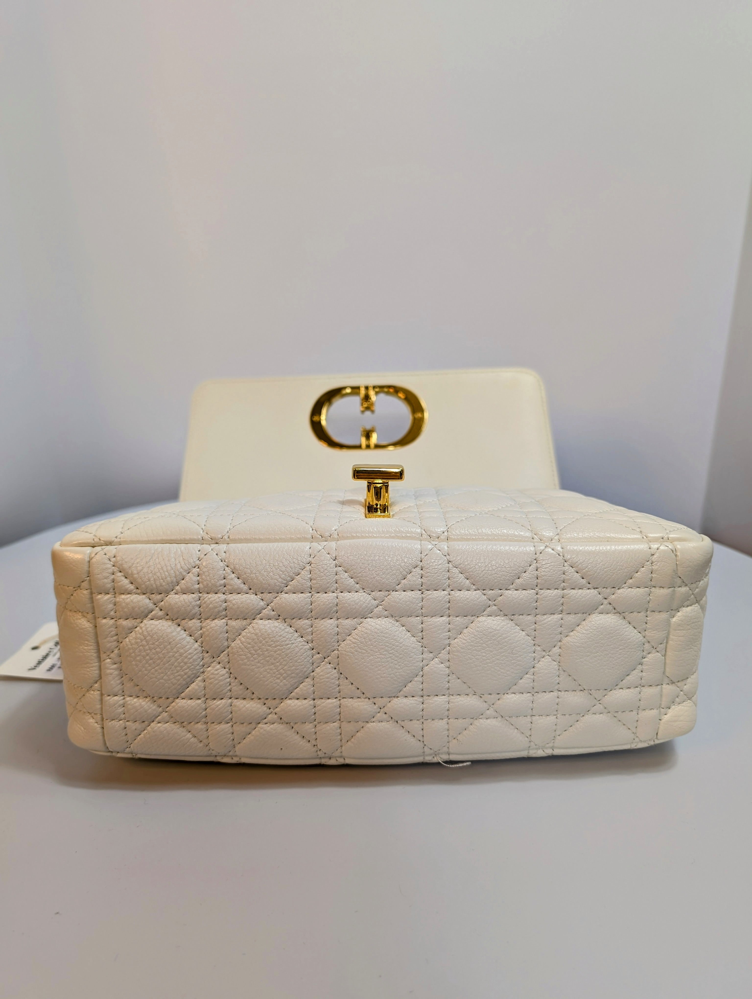 Christian Dior Cream Caro Bag Cannage Quilt Calfskin Medium