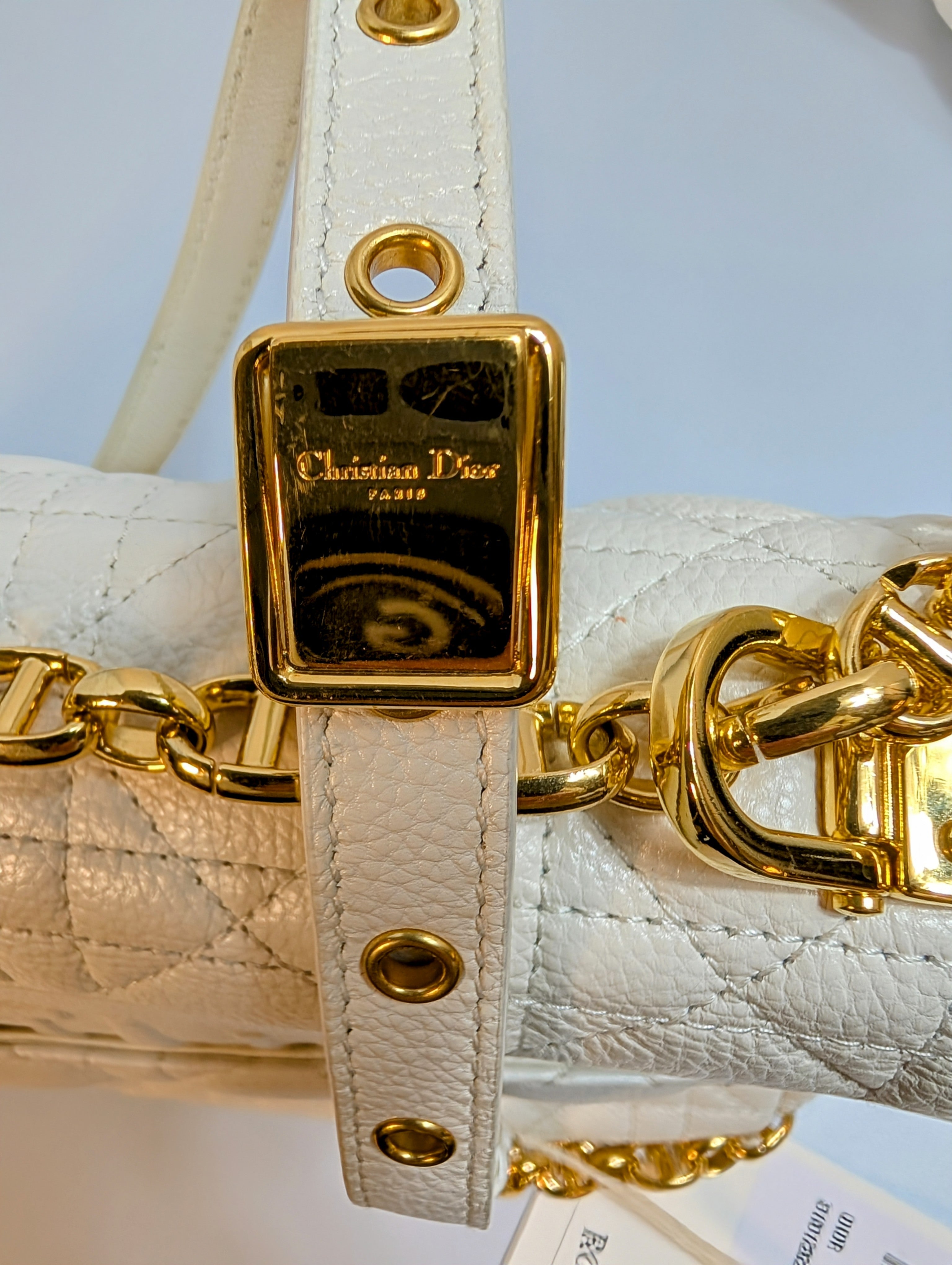 Christian Dior Cream Caro Bag Cannage Quilt Calfskin Medium
