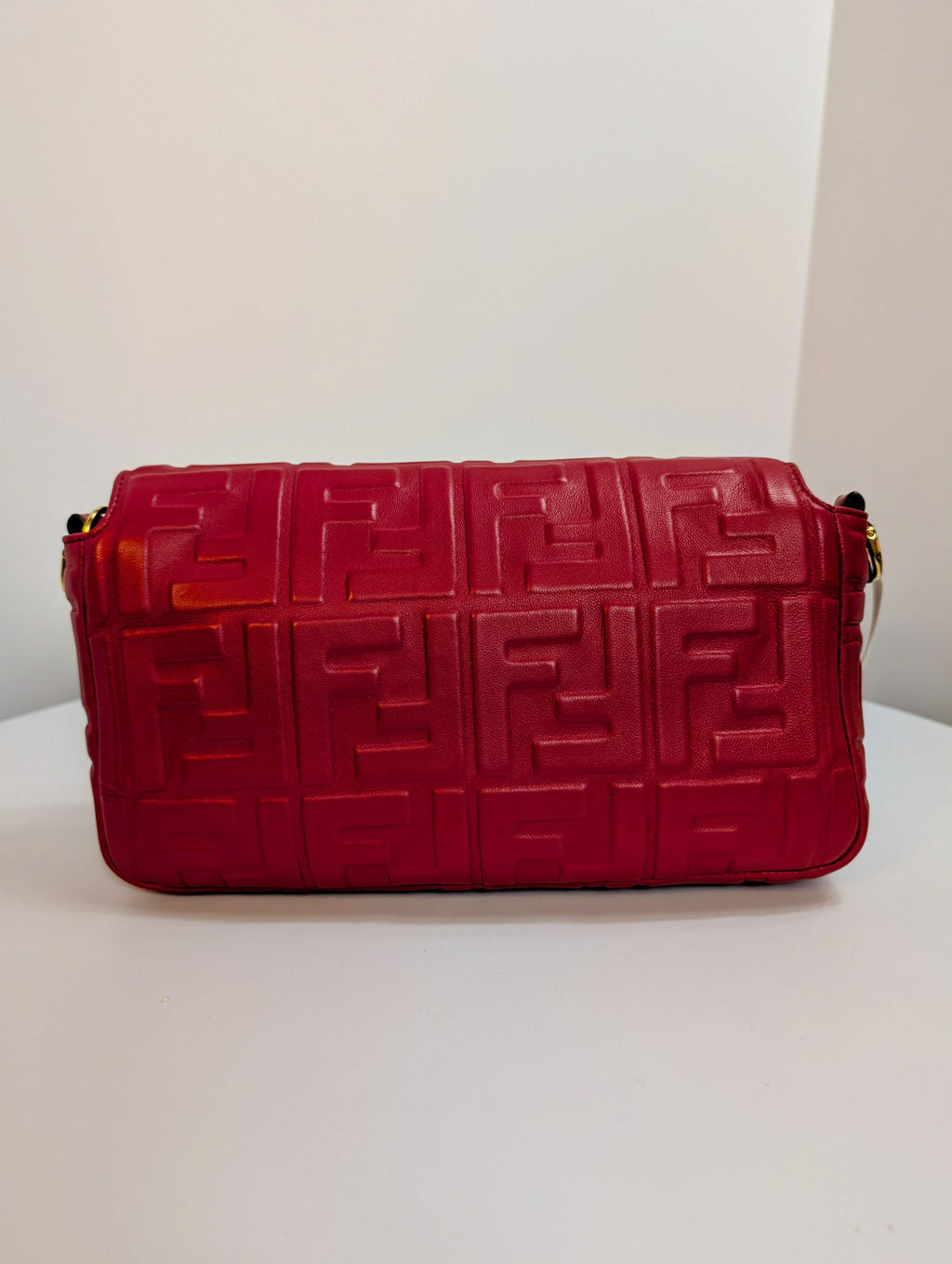 Fendi Red Embossed Baguette Bag with Embossed FF Monogram