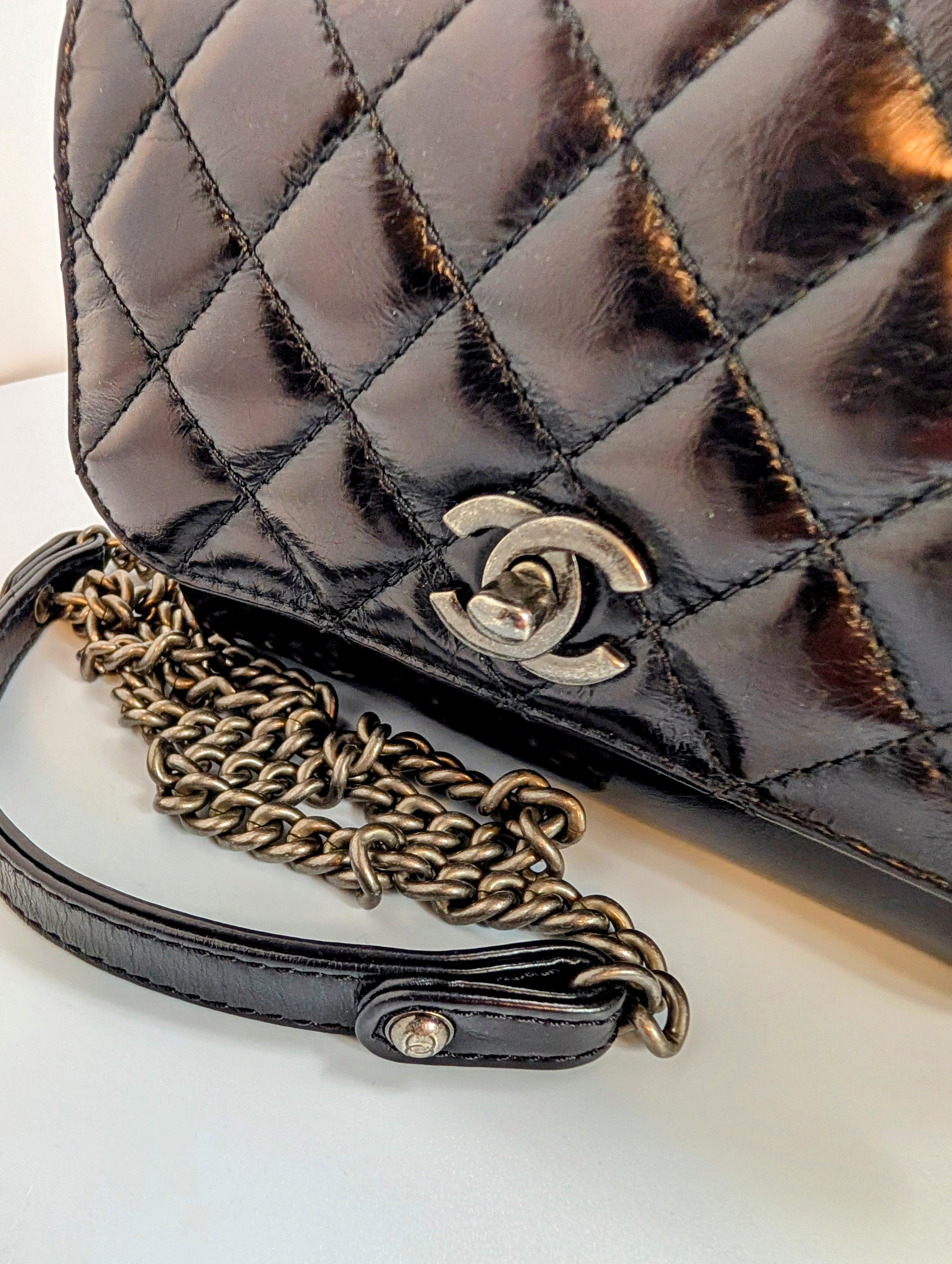 Chanel Black Mini Double-Sided Glazed Calfskin Flap Bag with Top Handle