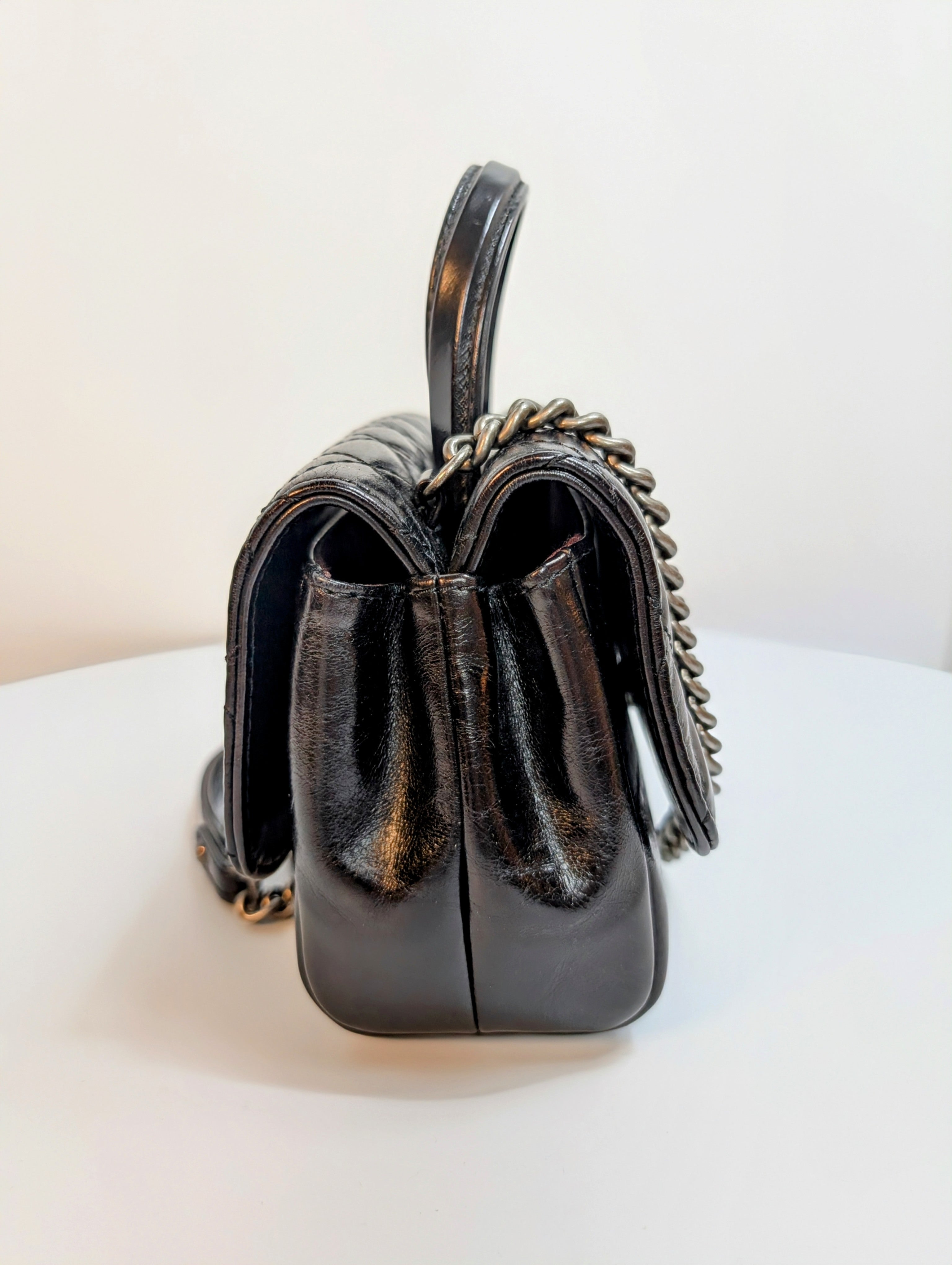 Chanel Black Mini Double-Sided Glazed Calfskin Flap Bag with Top Handle