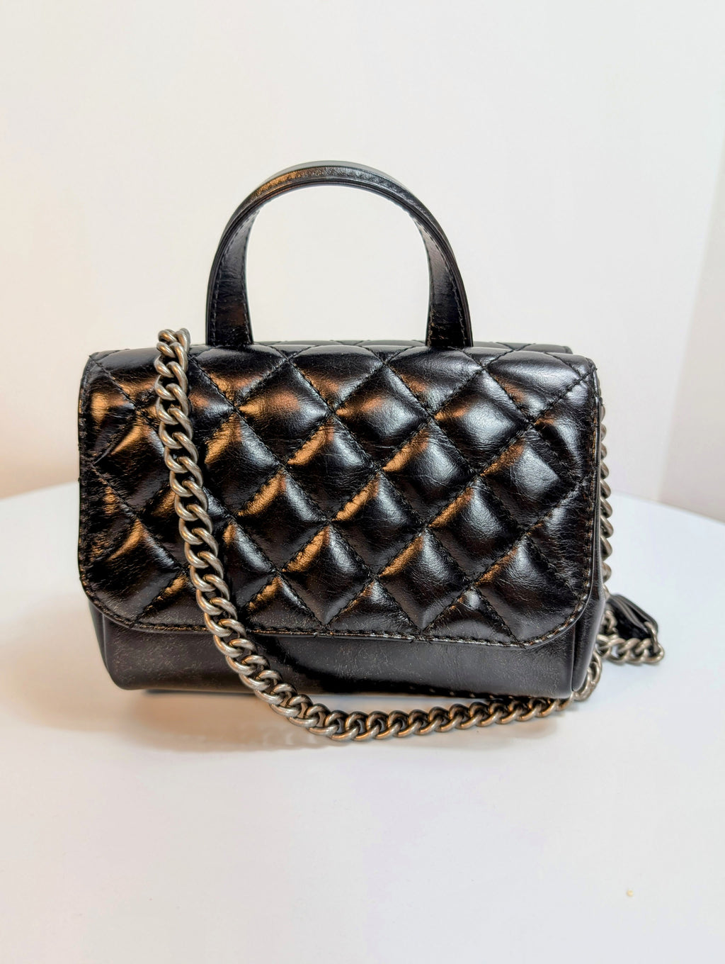 Chanel Black Mini Double-Sided Glazed Calfskin Flap Bag with Top Handle
