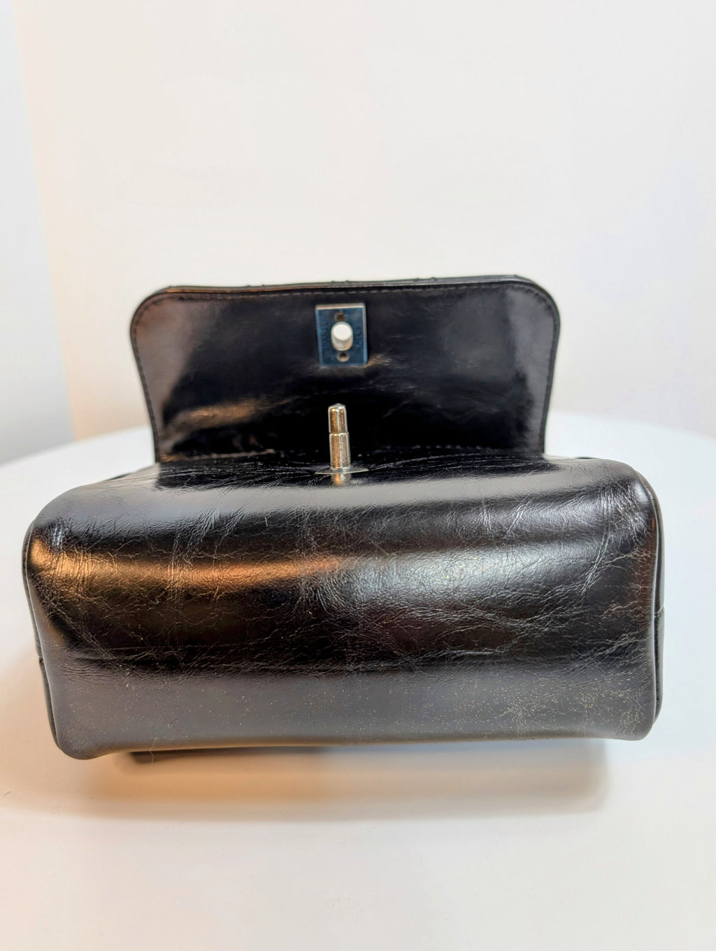 Chanel Black Mini Double-Sided Glazed Calfskin Flap Bag with Top Handle