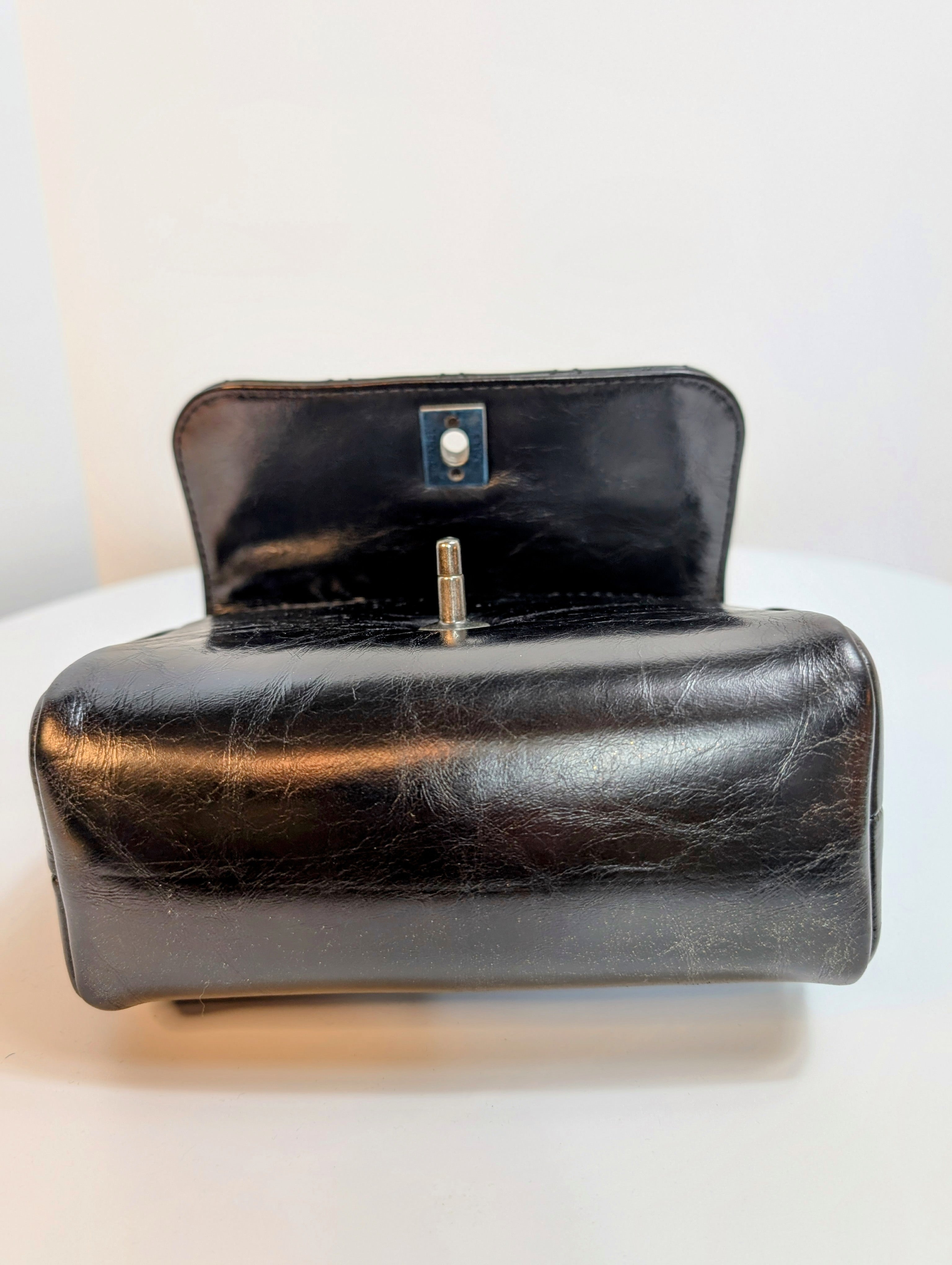 Chanel Black Mini Double-Sided Glazed Calfskin Flap Bag with Top Handle