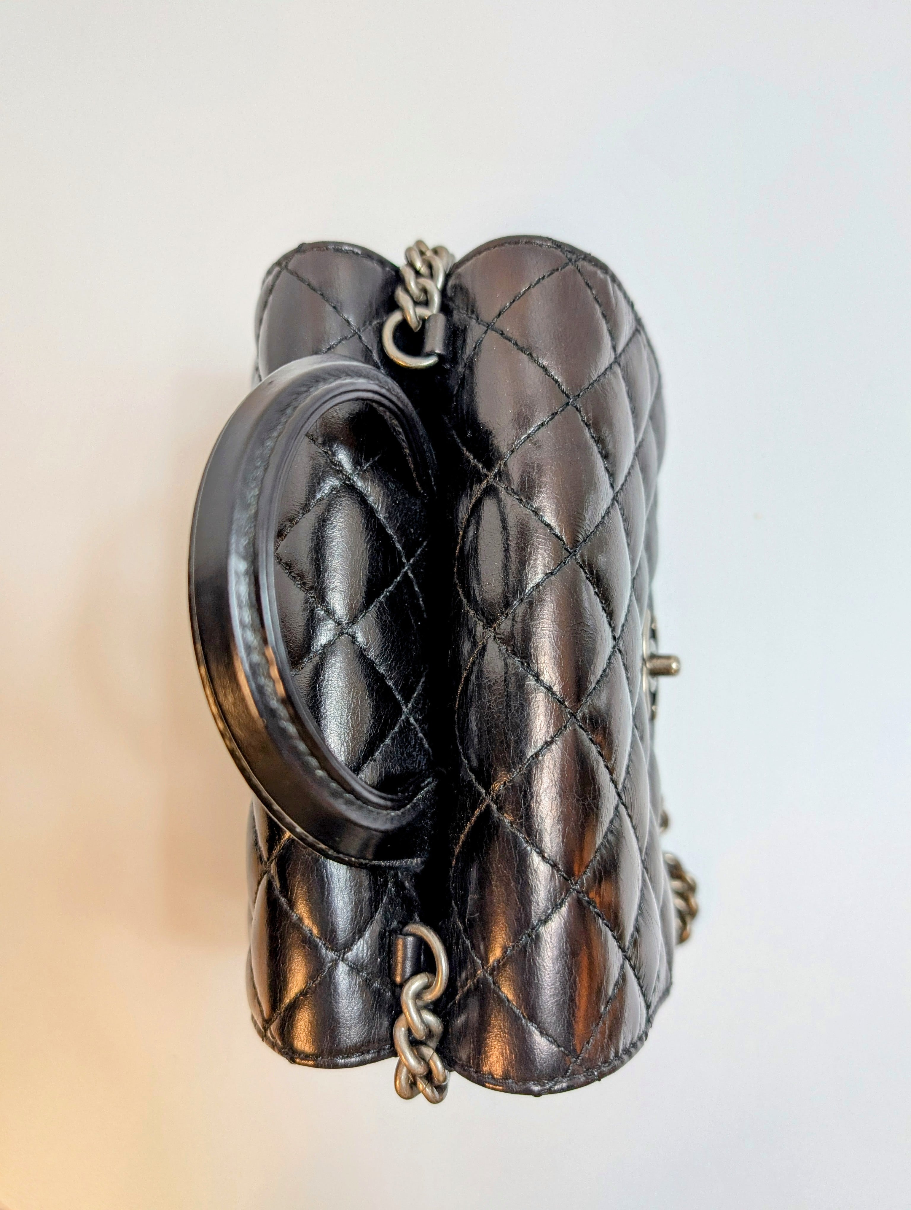 Chanel Black Mini Double-Sided Glazed Calfskin Flap Bag with Top Handle