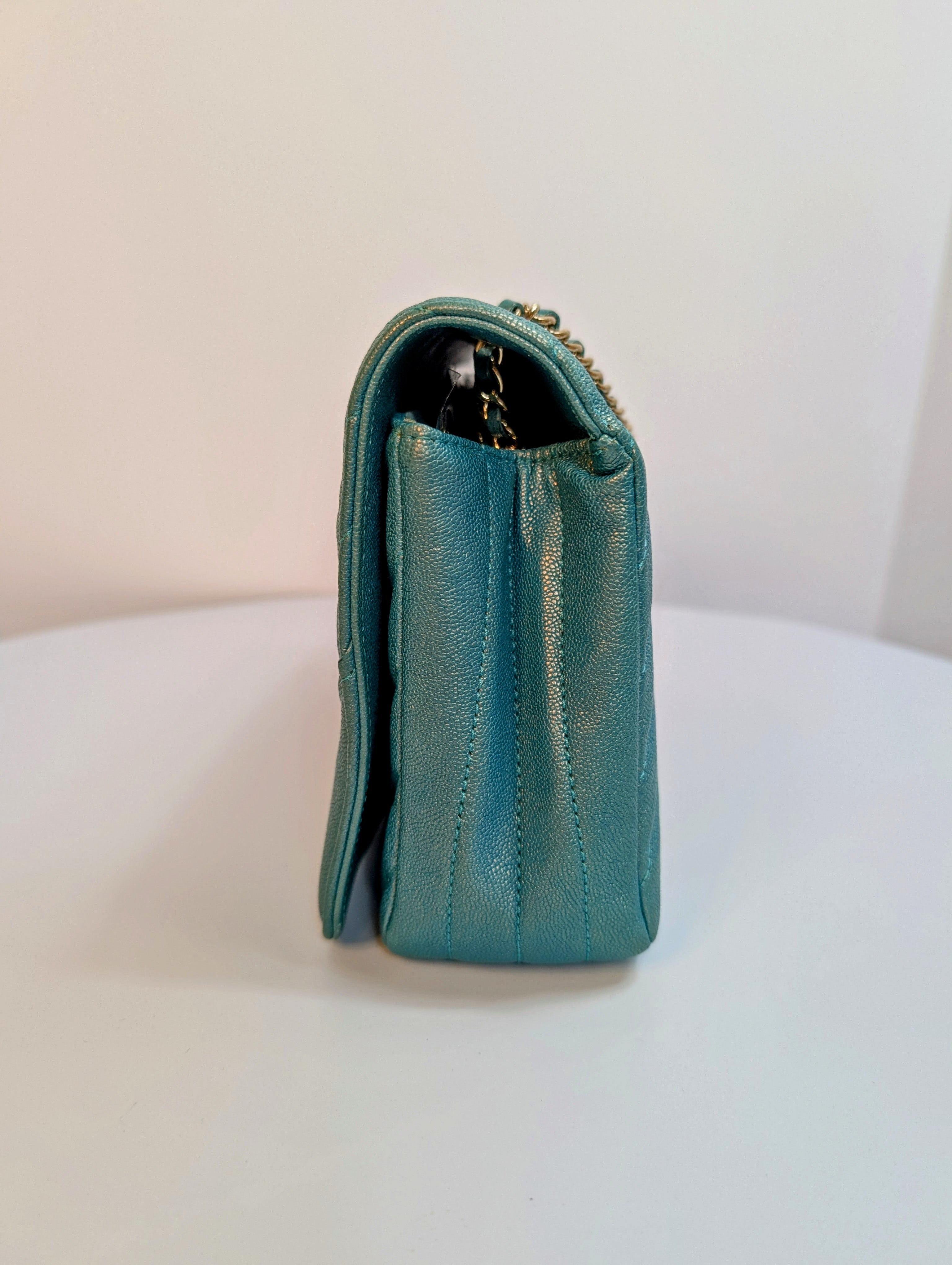 Chanel Rare Turquoise Luminescent Chevron Medium Quilted Classic Flap Bag