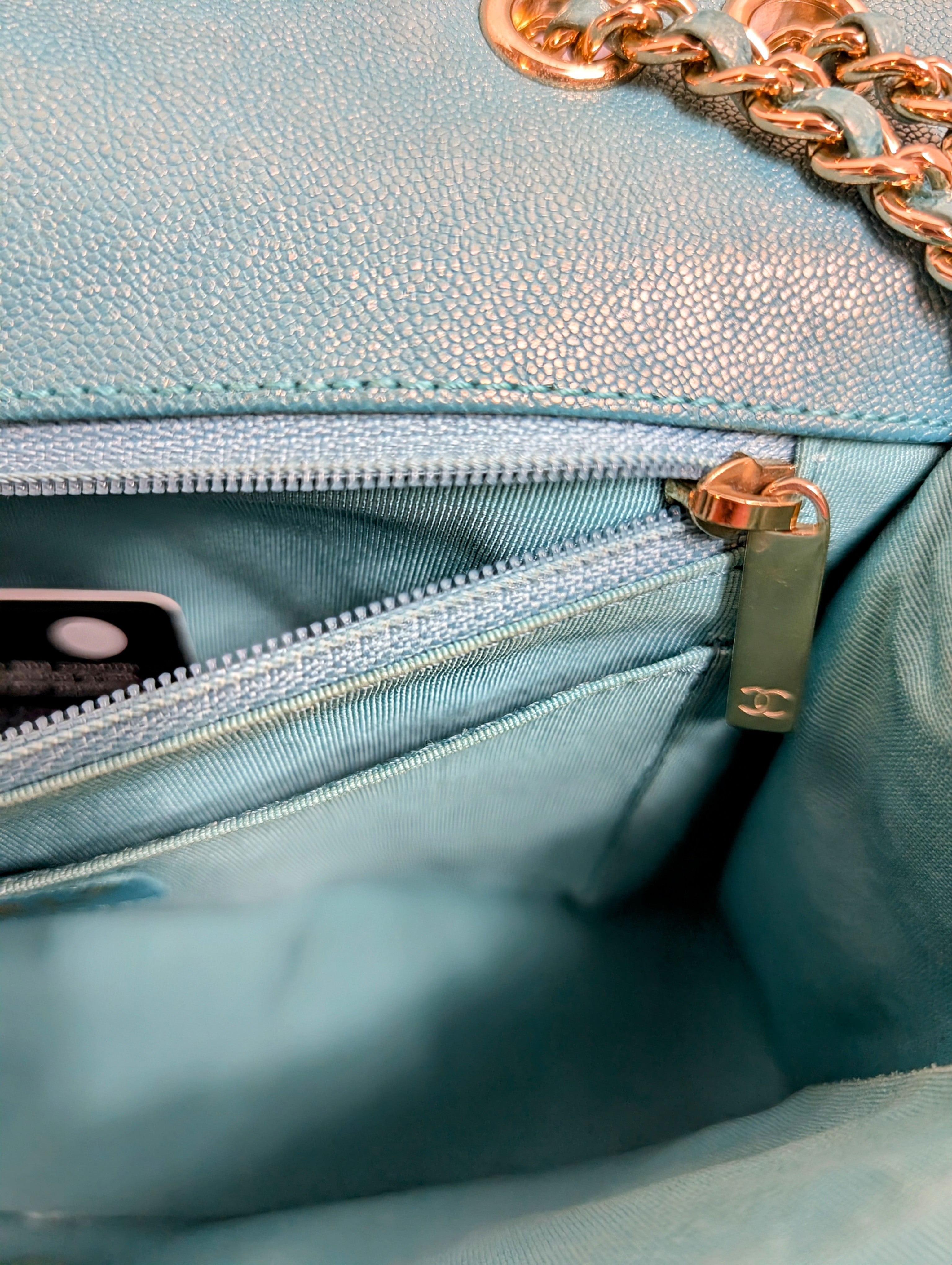 Chanel Luminescent Turquoise Chevron Double Flap Bag