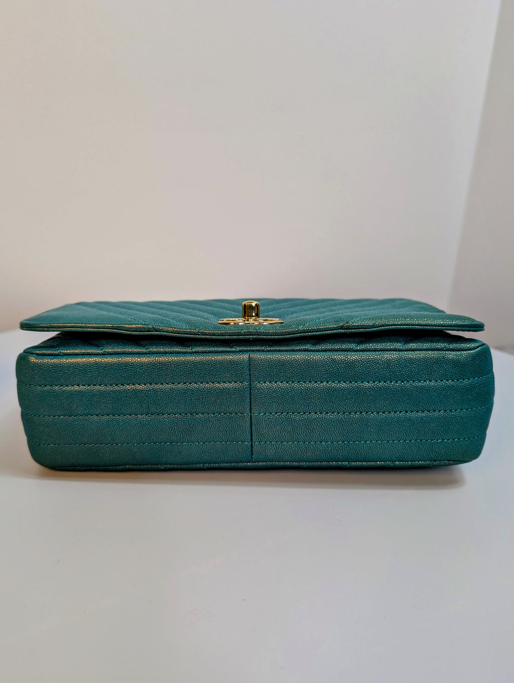 Chanel Rare Turquoise Luminescent Chevron Medium Quilted Classic Flap Bag