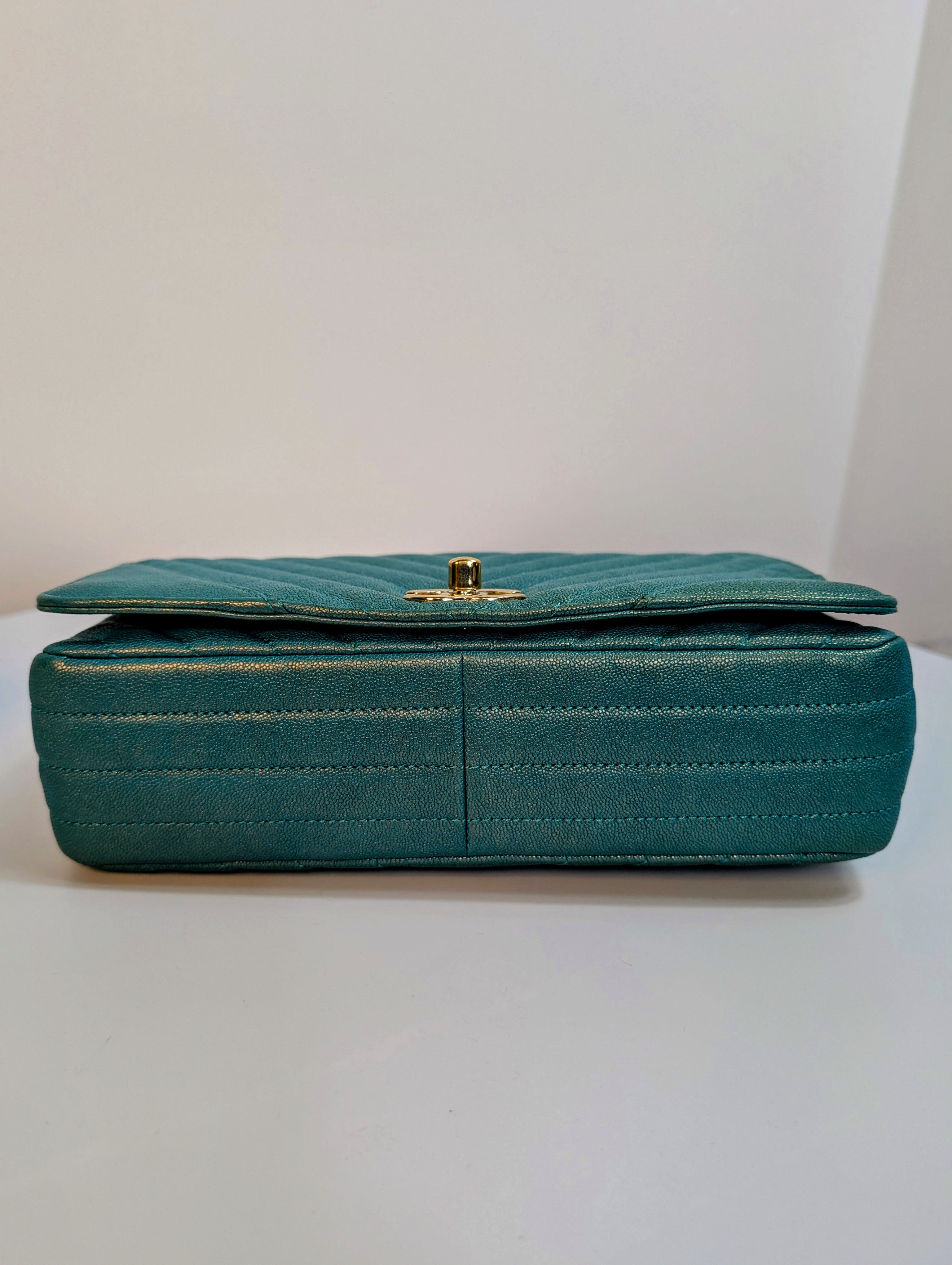 Chanel Rare Turquoise Luminescent Chevron Medium Quilted Classic Flap Bag
