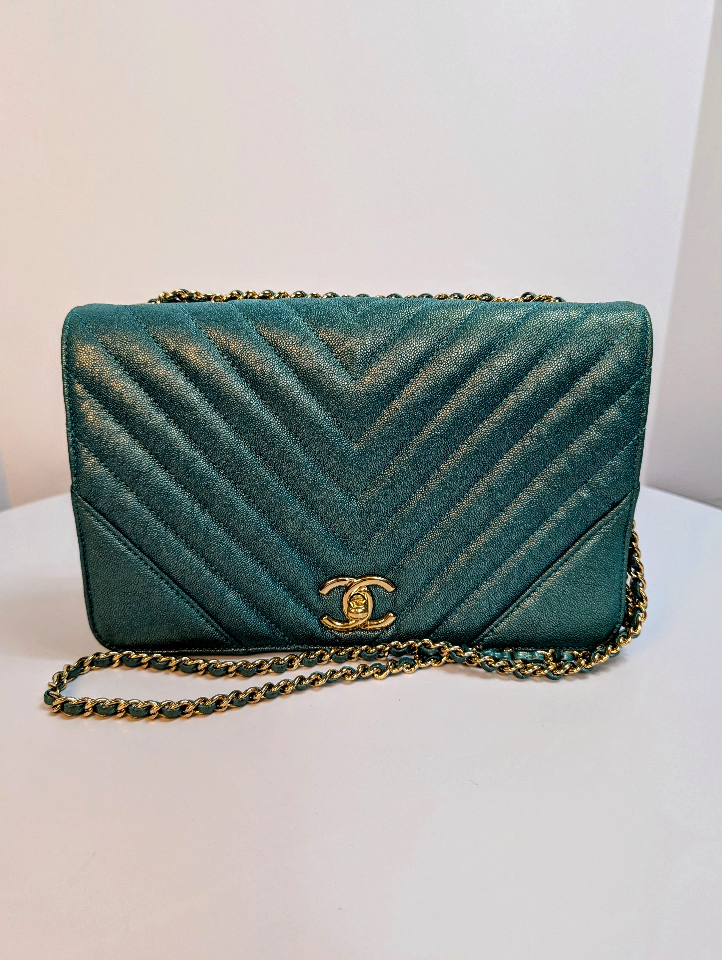 Chanel Luminescent Turquoise Chevron Double Flap Bag