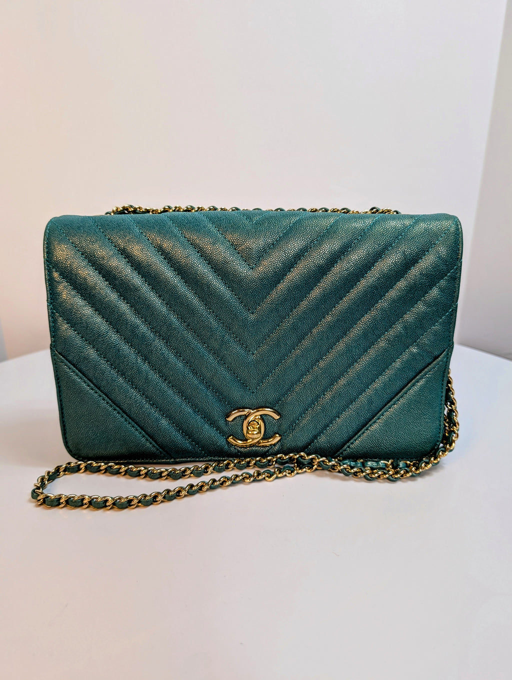 Chanel Rare Turquoise Luminescent Chevron Medium Quilted Classic Flap Bag