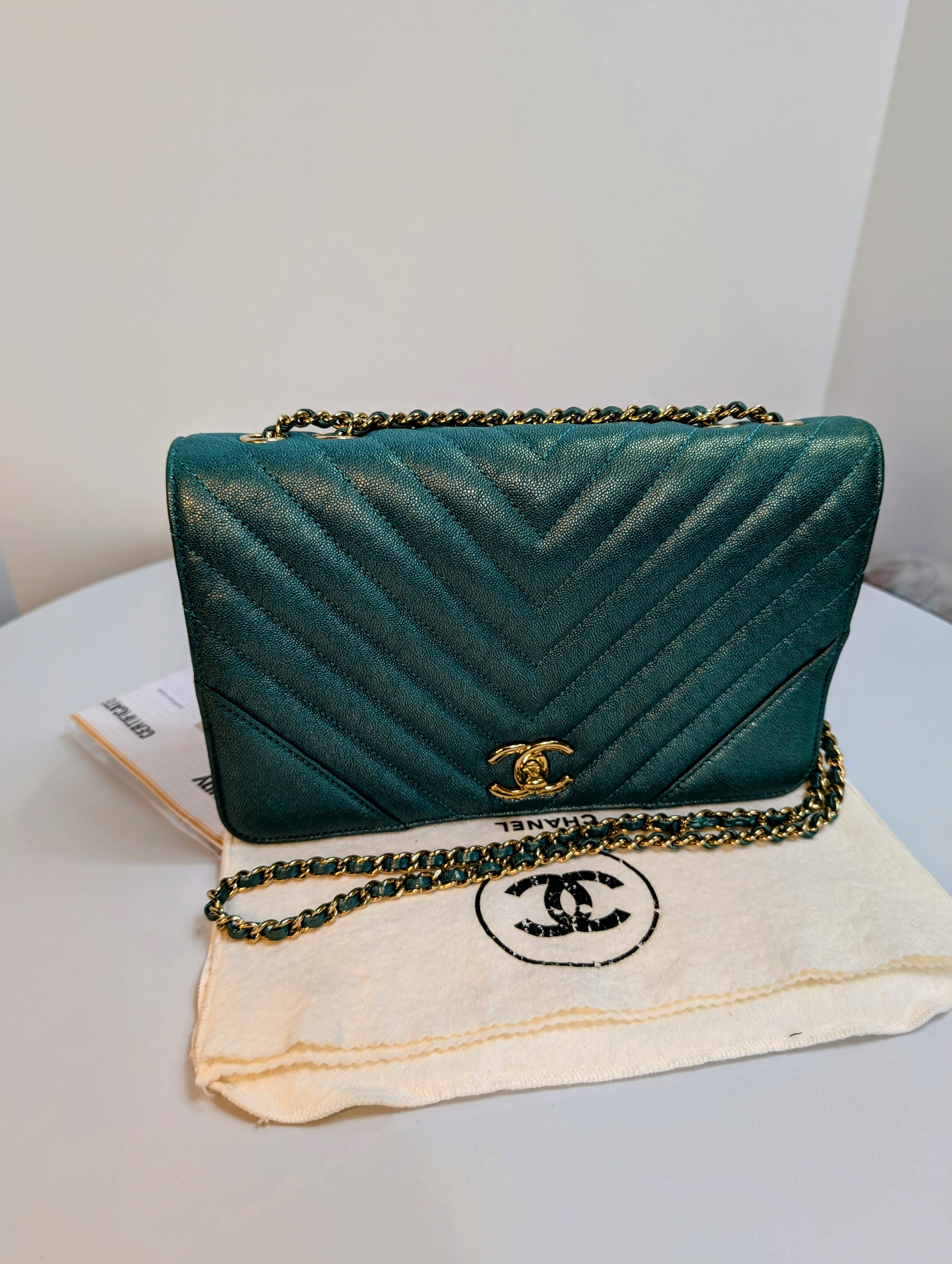 Chanel Luminescent Turquoise Chevron Double Flap Bag