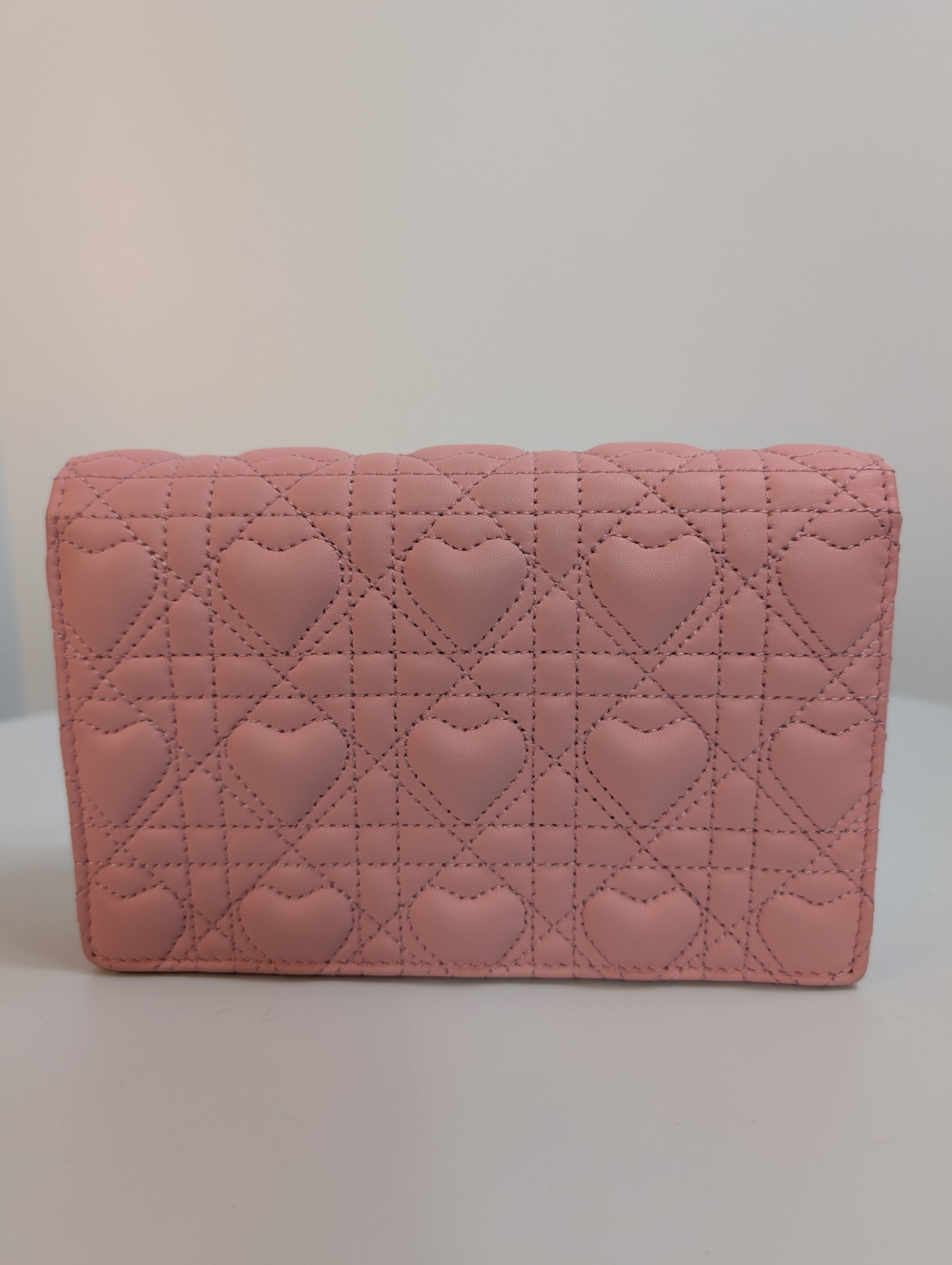 Dior Diorama Pink Heart Quilted Lambskin Wallet on Chain (WOC)