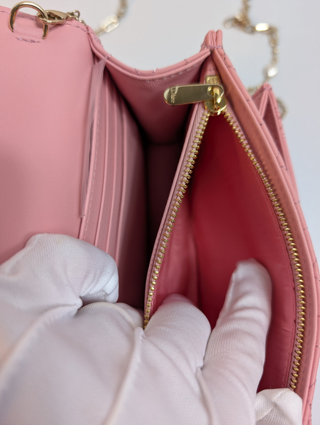 Dior Diorama Pink Heart Quilted Lambskin Wallet on Chain (WOC)