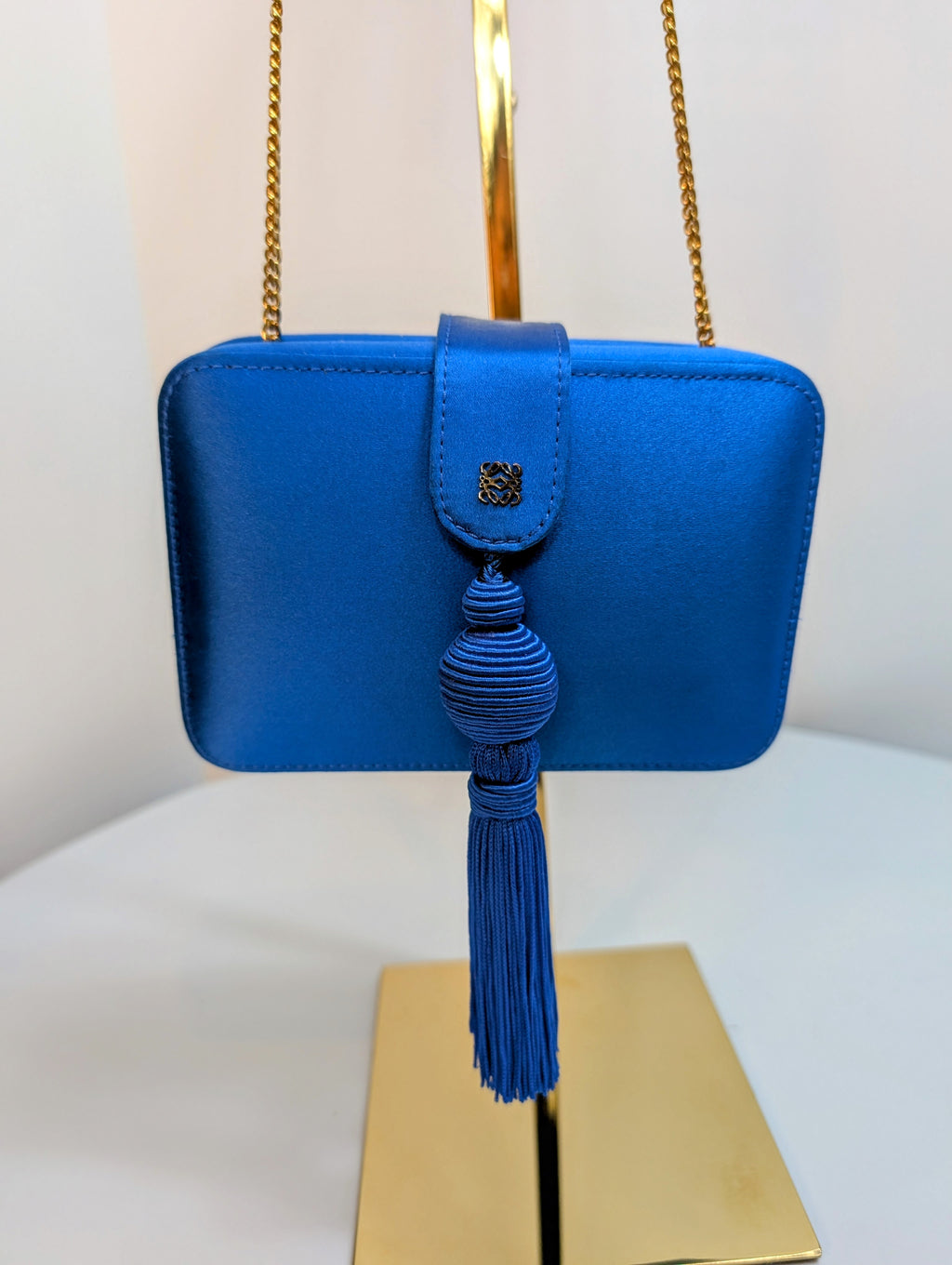 Loewe Blue Box Chain Clutch with Tassel